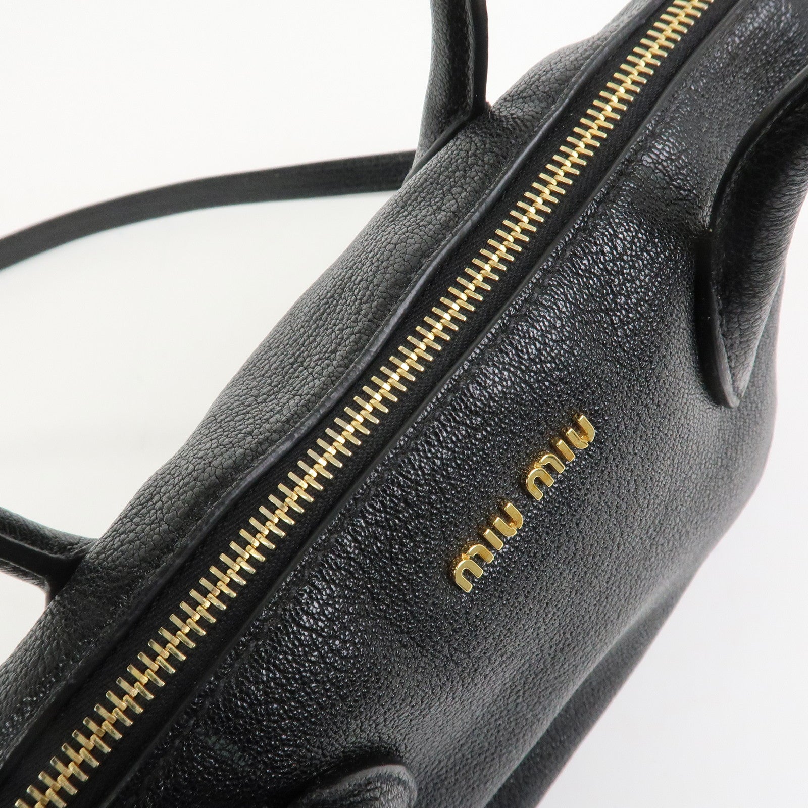 MIU MIU MADRAS Leather 2Way Bag Hand Bag Shoulder Bag Black