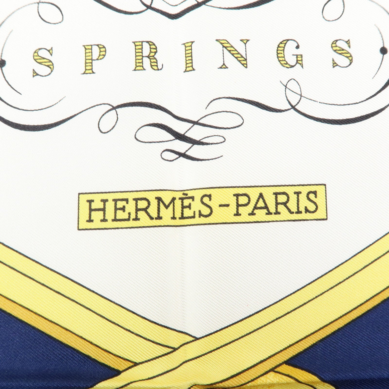 HERMES Carre 90 Silk 100% Scarf SPRINGS Navy Red Yellow White