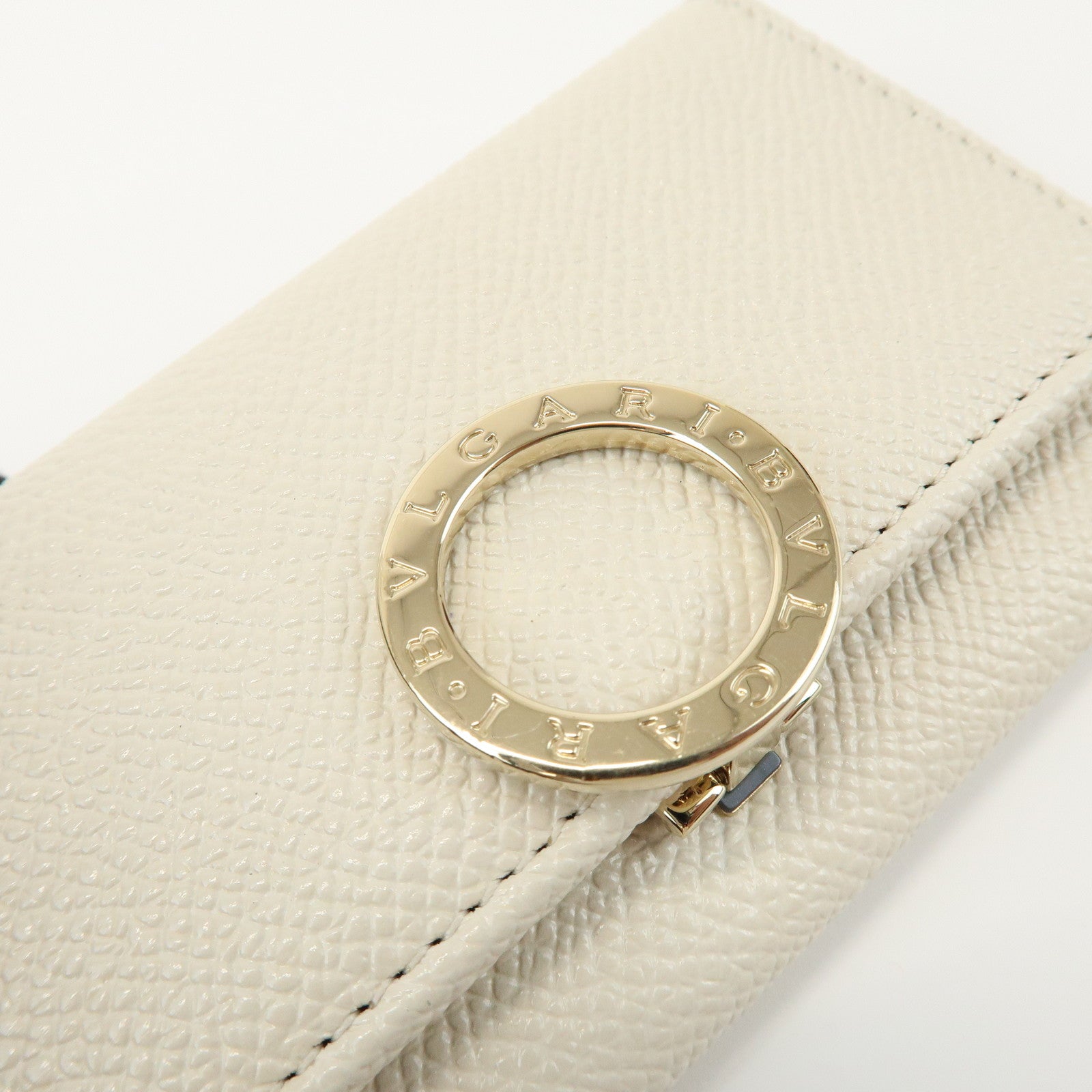 BVLGARI Logo Leather 6 Rings Key Case Key Holder Ivory