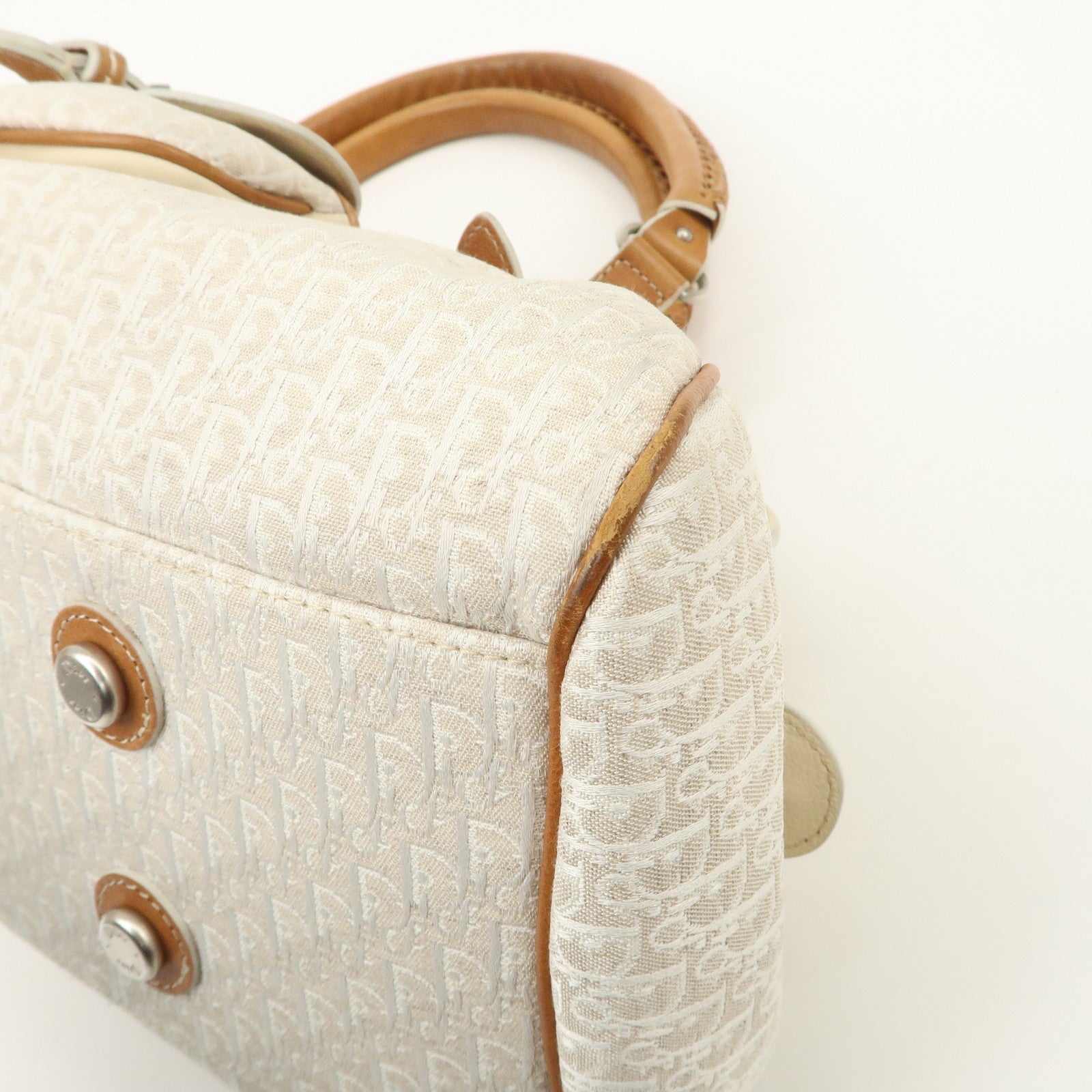 Christian Dior Trotter Canvas Leather Shoulder Bag Brown Ivory