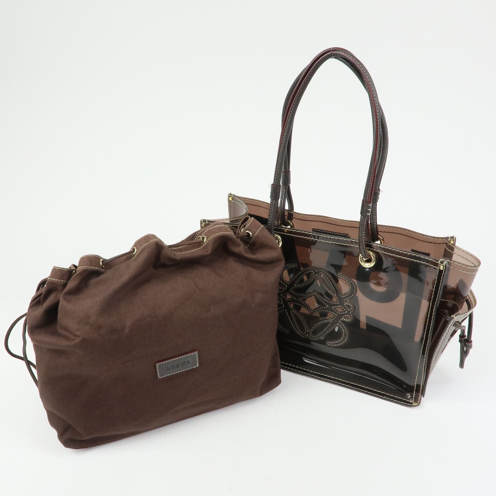 LOEWE Anagram Vinyl Leather Tote Bag Shoulder Bag Brown