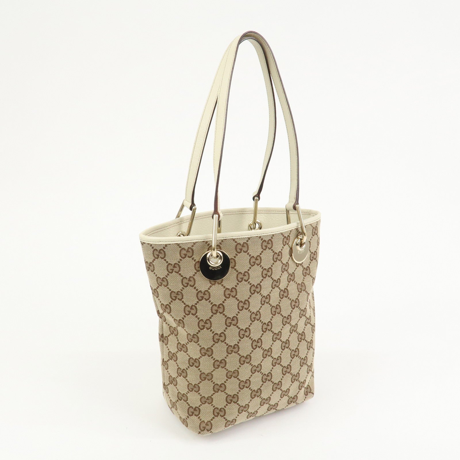 GUCCI GG Monogram Canvas Leather Tote Bag Hand Bag Brown 120840