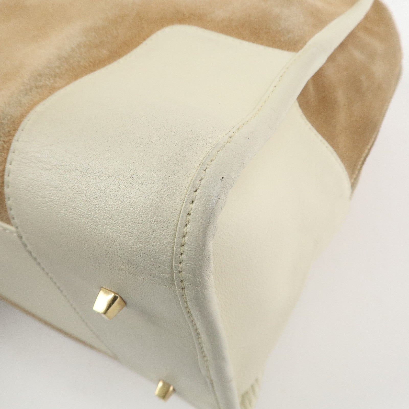 LOEWE Anagram Leather Amazona 35 Hand Bag Tote Bag Beige Ivory