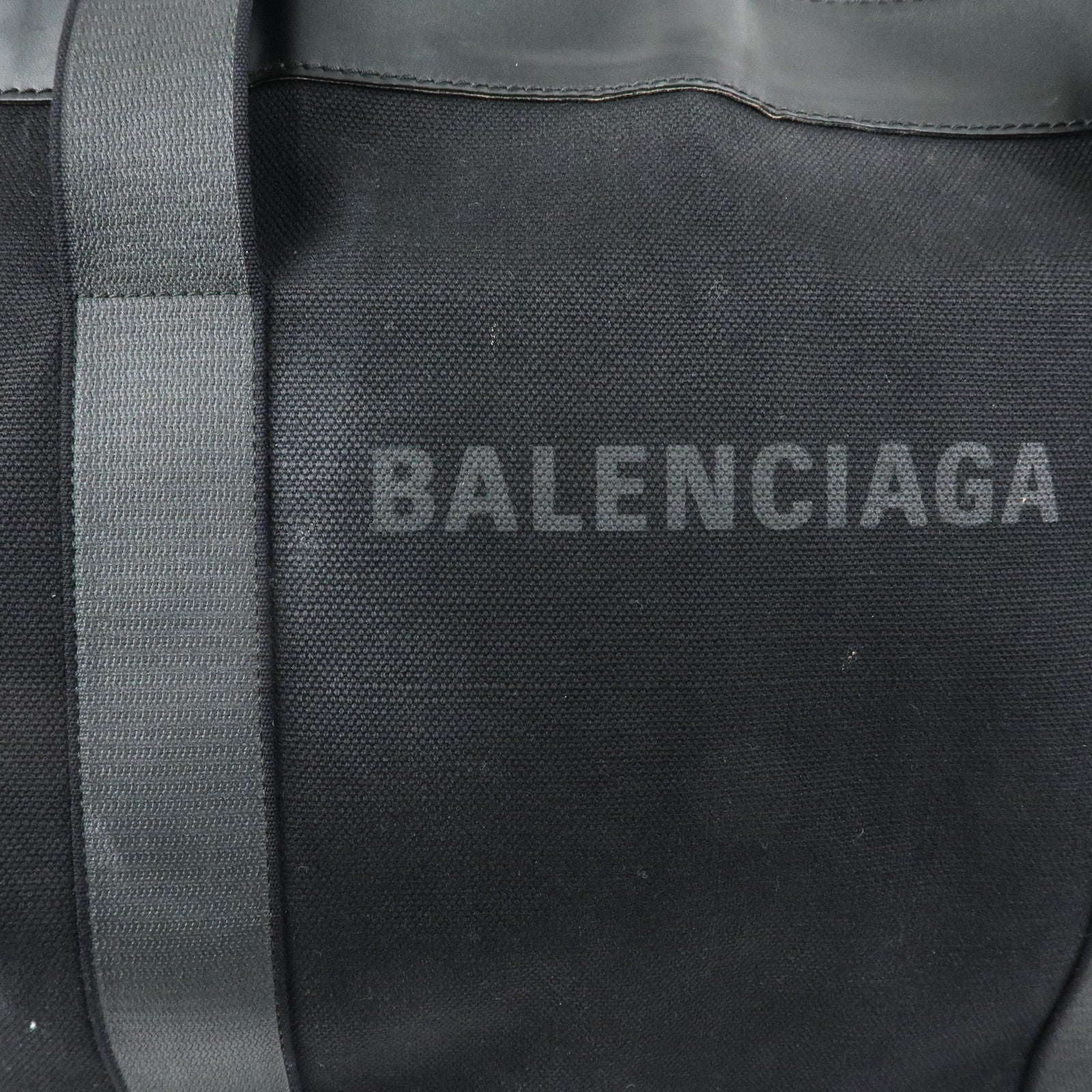 BALENCIAGA Navy Tote Canvas Leather Tote Bag Hand Bag Black 374767