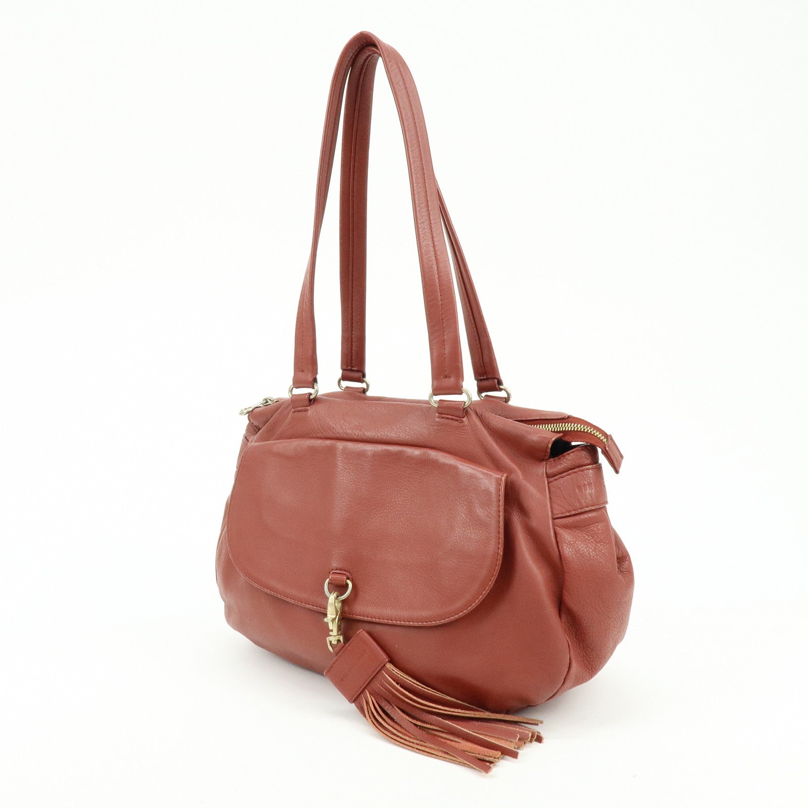 Chloe See by Chloe Leather Shoulder Bag Hand Bag Tassel Red