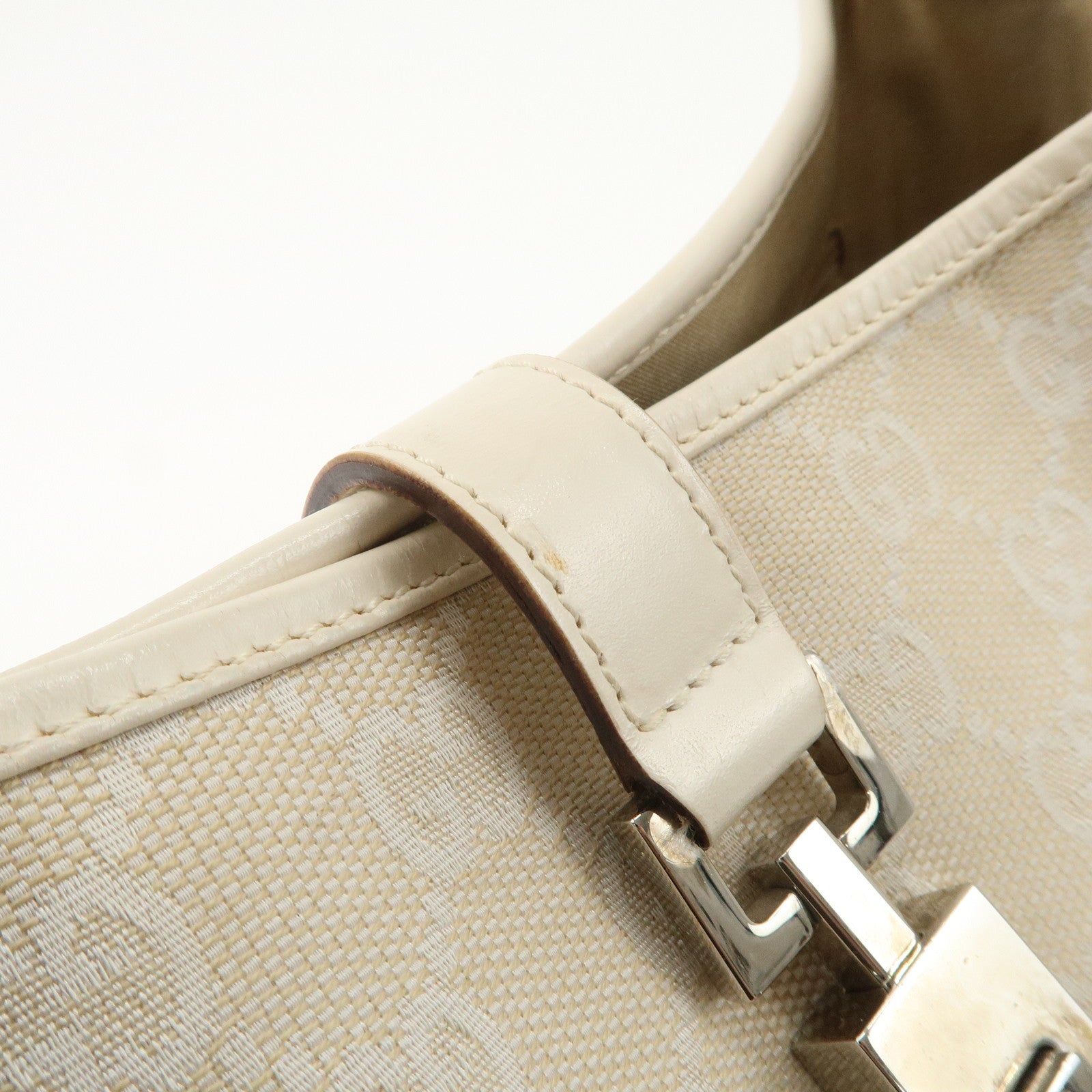 GUCCI Jackie GG Canvas Leather Shoulder Bag Beige White