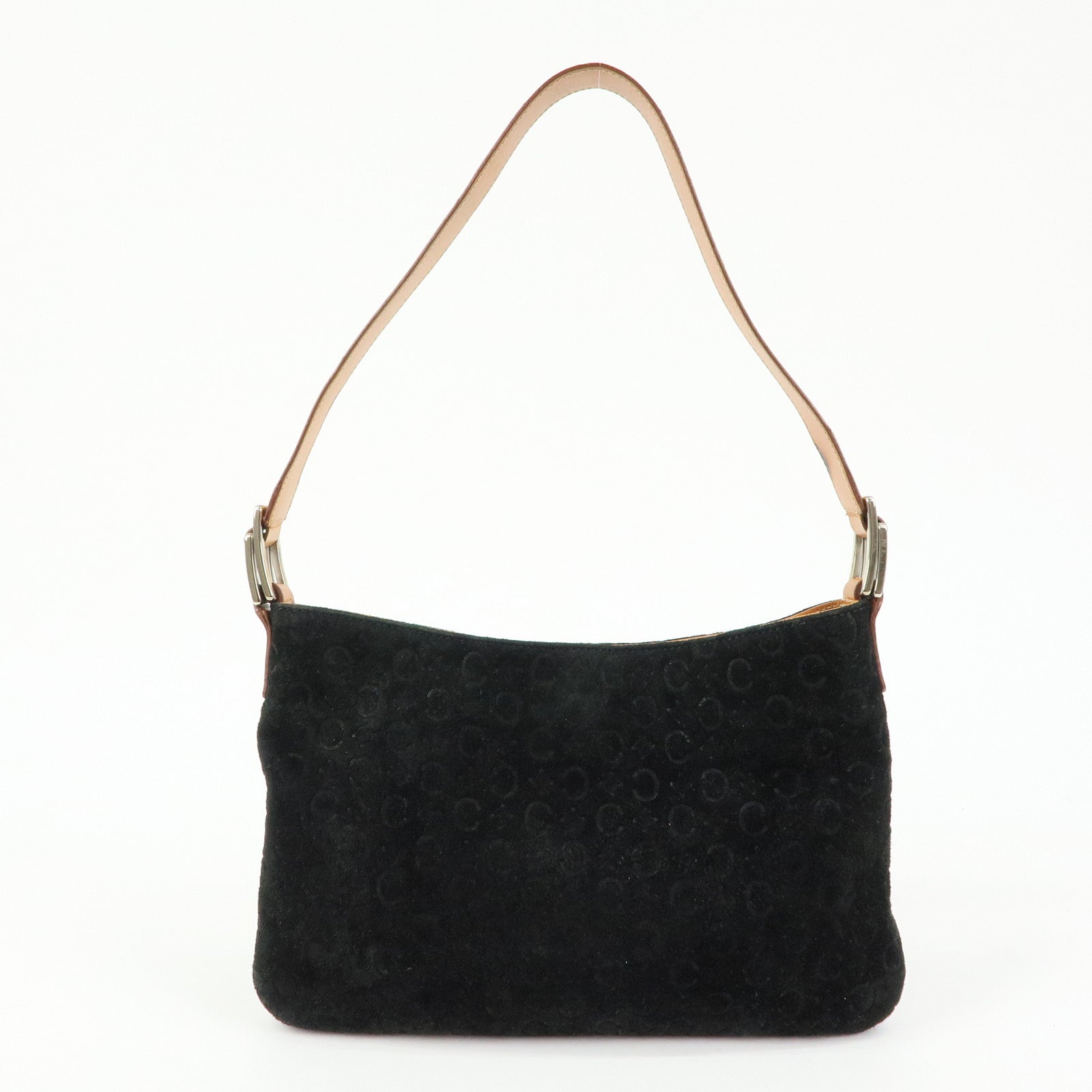 CELINE C Macadam Suede Leather Shoulder Bag Black Brown
