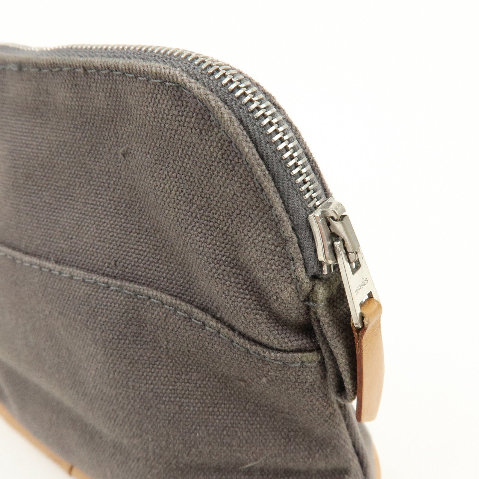 HERMES Bolide Mini Mini 16 Canvas Leather Pouch Gray Beige