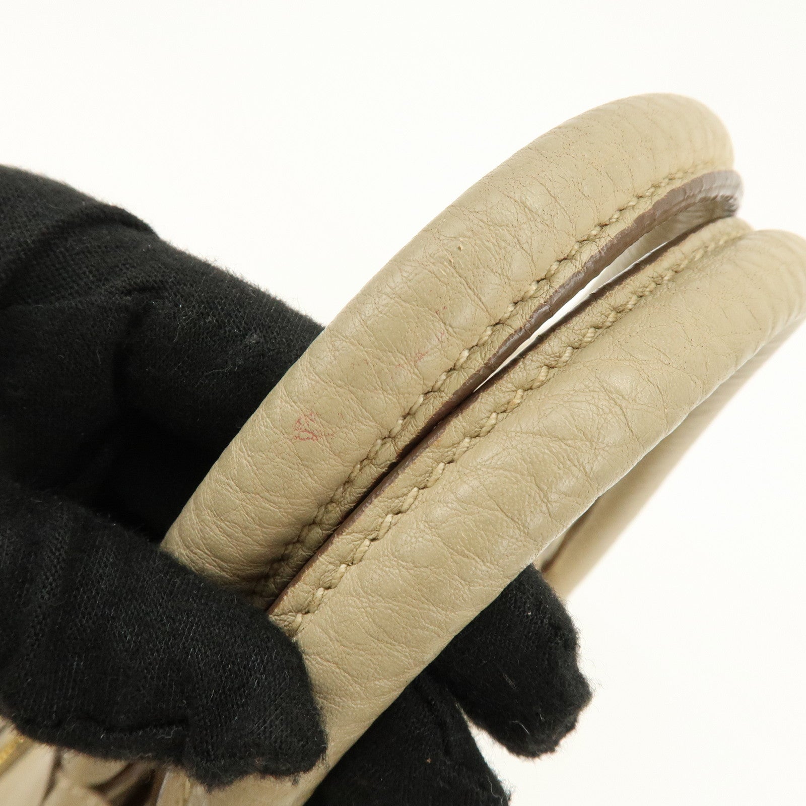 PRADA Triangle Logo Leather 2Way Hand Shoulder Bag Beige BN2795