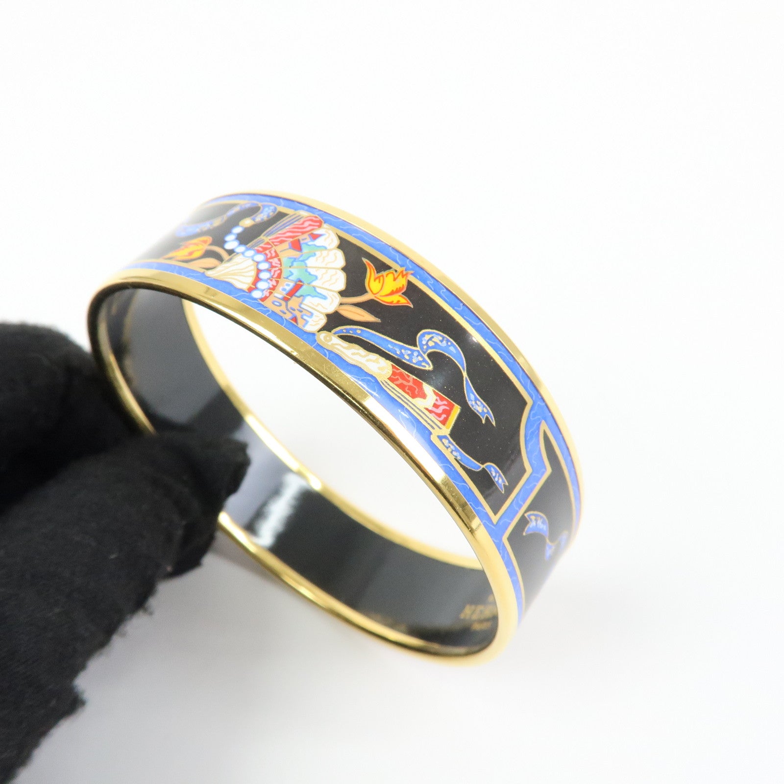 HERMES Email GM Bangle Gold Plated Bracelet Gold Black
