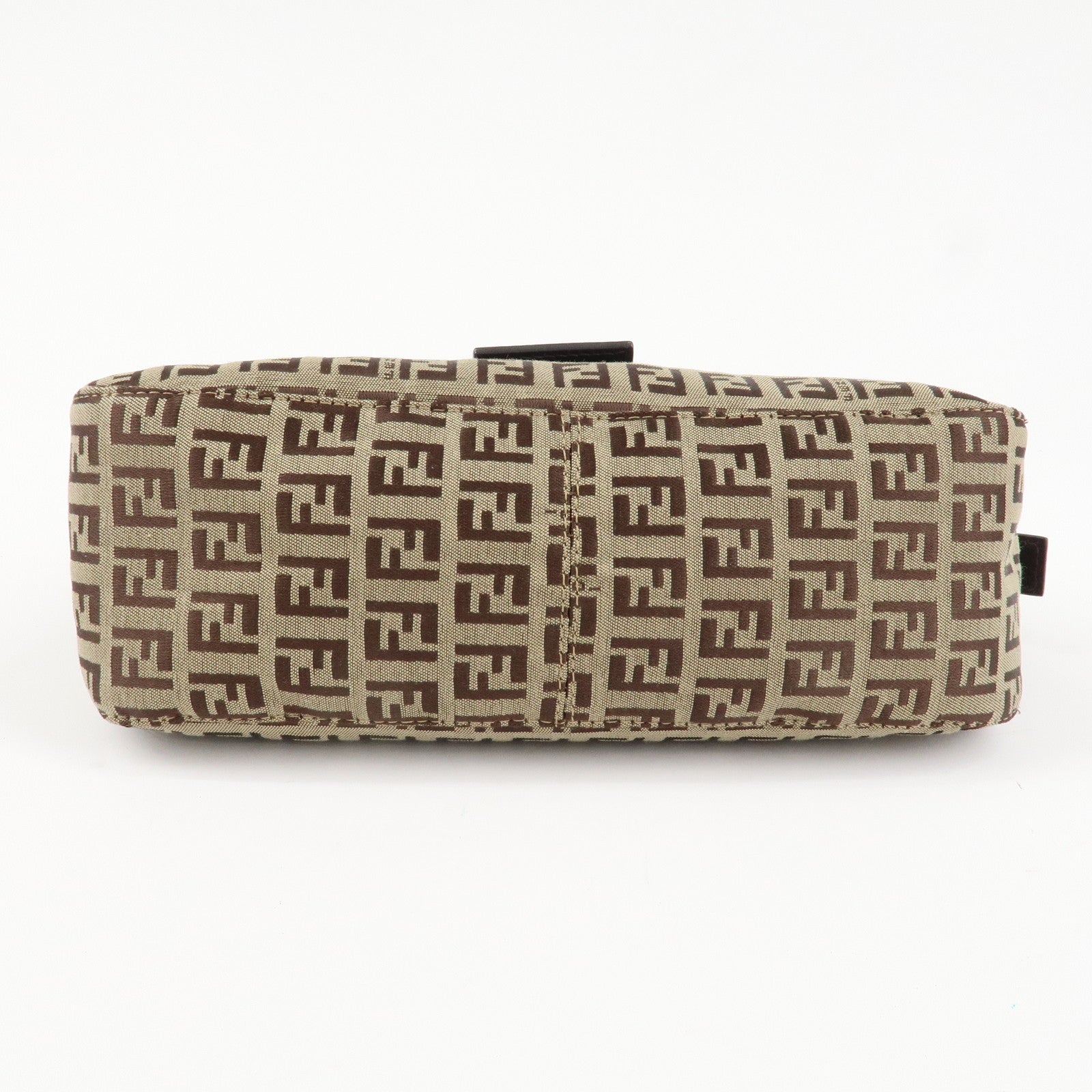 FENDI Mamma Baguette Zucchino Canvas Leather Hand Bag Brown 8BR003 Used