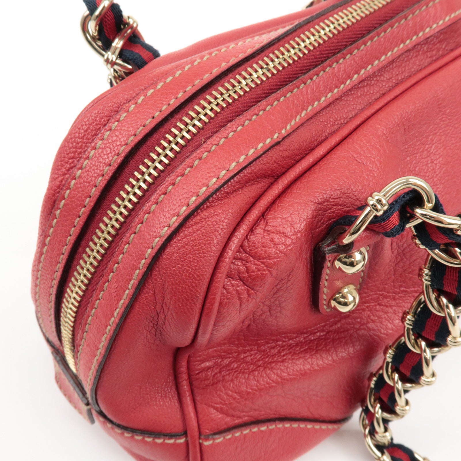 GUCCI Sherry Leather Chain Shoulder Bag Red 152462 Used