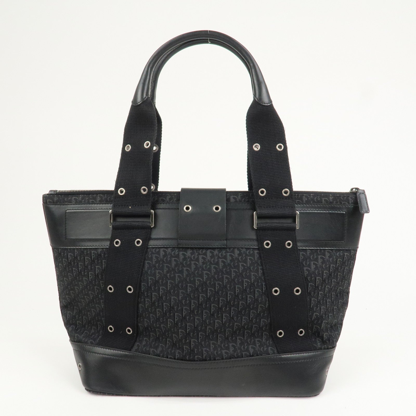 Christian Dior Trotter Canvas Leather Hand Bag Tote Bag Black