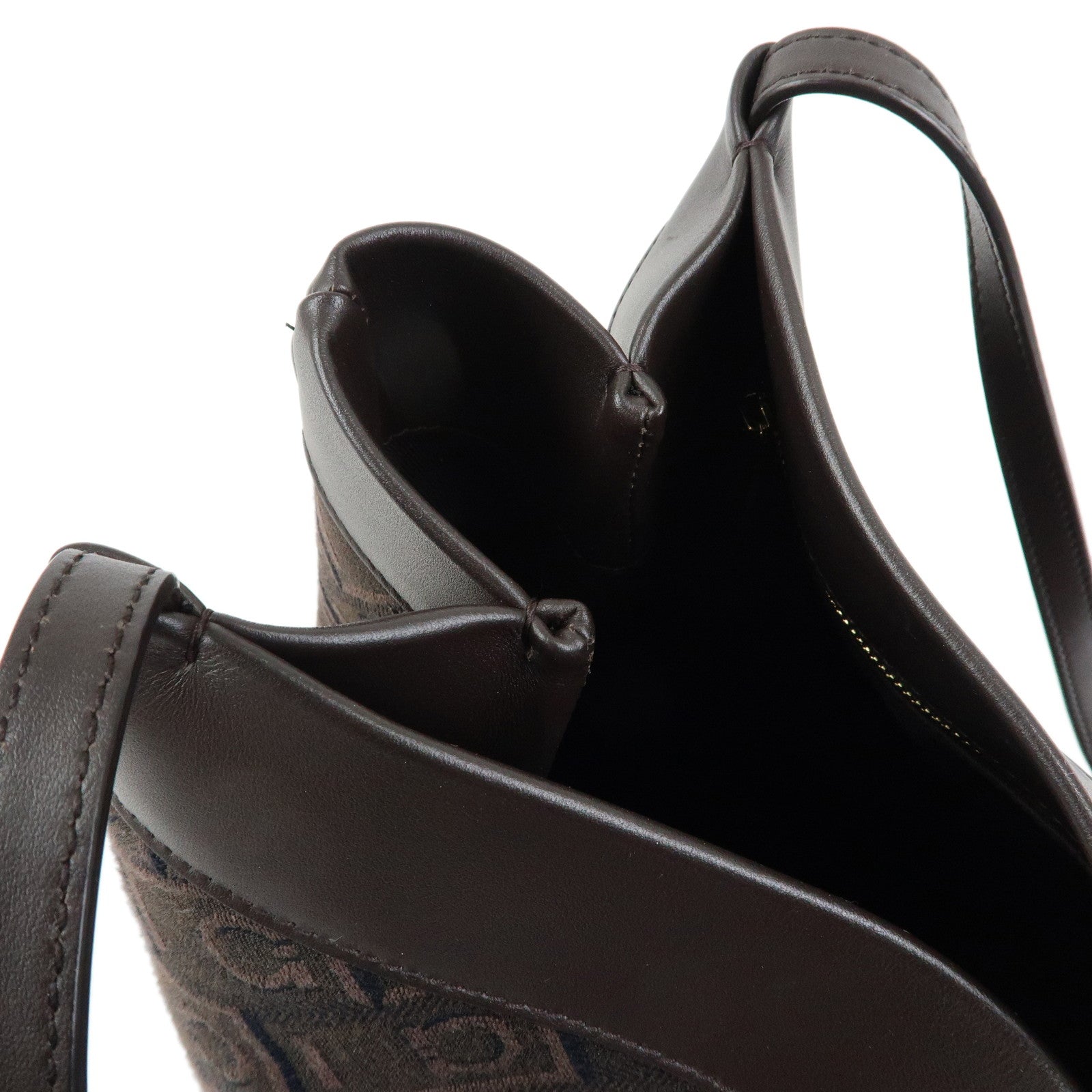 Ferragamo Gancini Canvas Leather Shoulder Bag Hand Bag Dark Brown