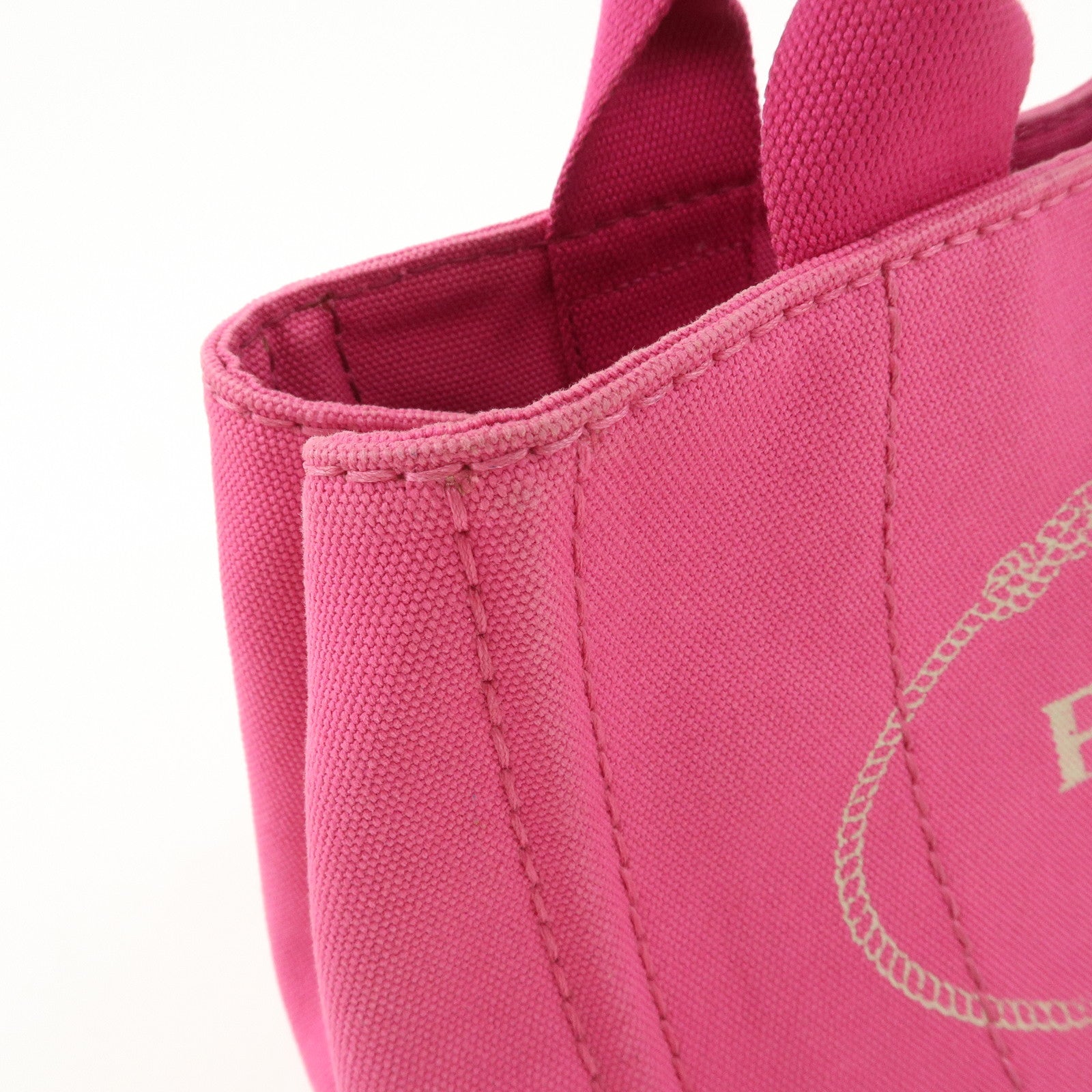 PRADA Logo Canapa Mini Canvas Tote Bag Hand Bag Pink BN2439 Used