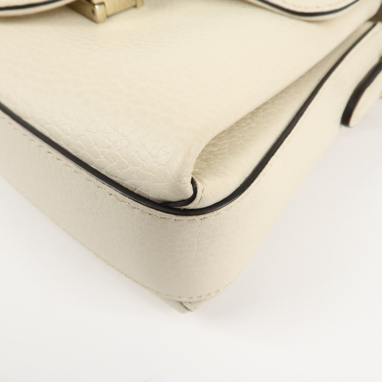 GUCCI Interlocking G Leather Chain Shoulder Bag Ivory Gold 240020 Used