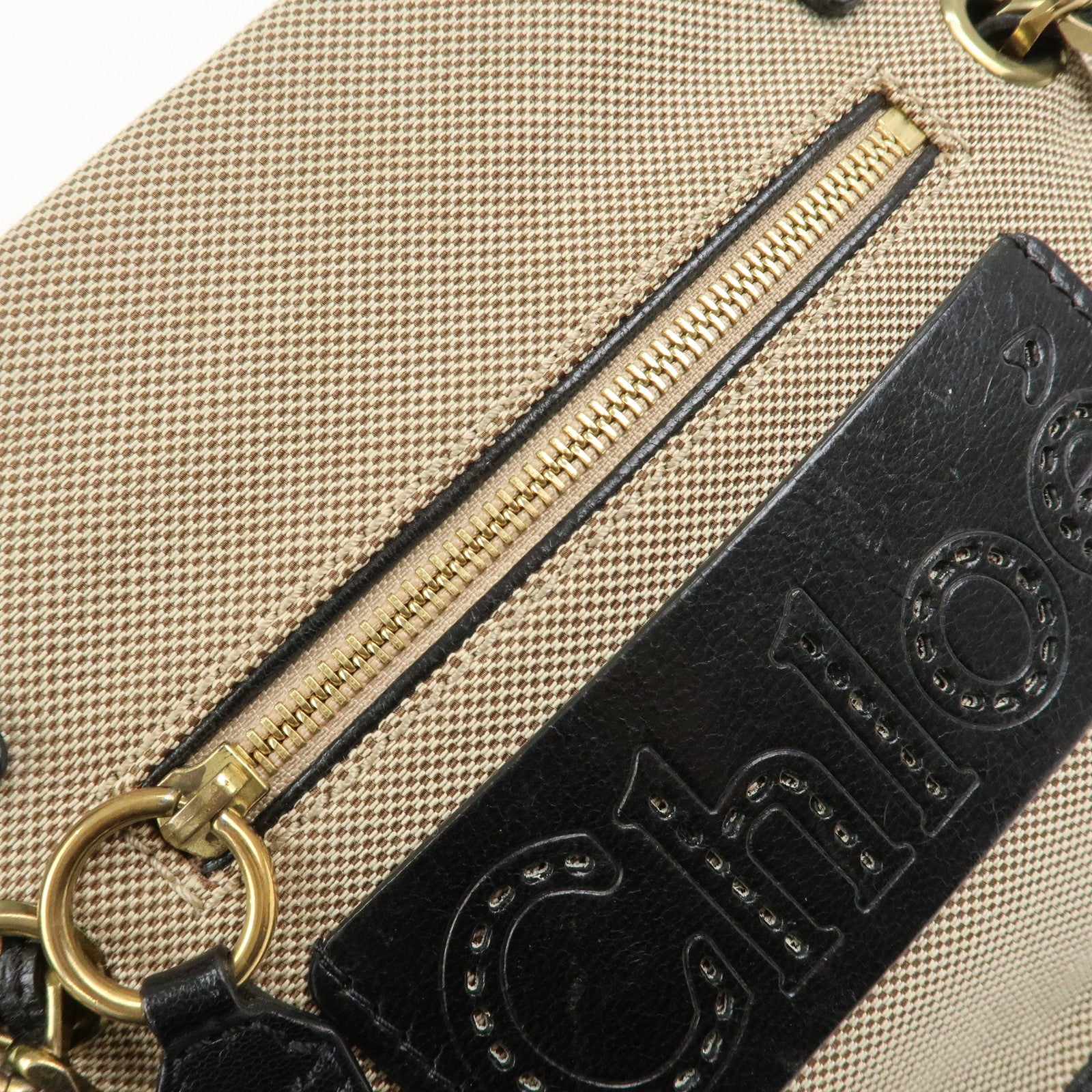 Chloe Harley Canvas Leather 2Way Bag Hand Bag Shoulder Bag Black