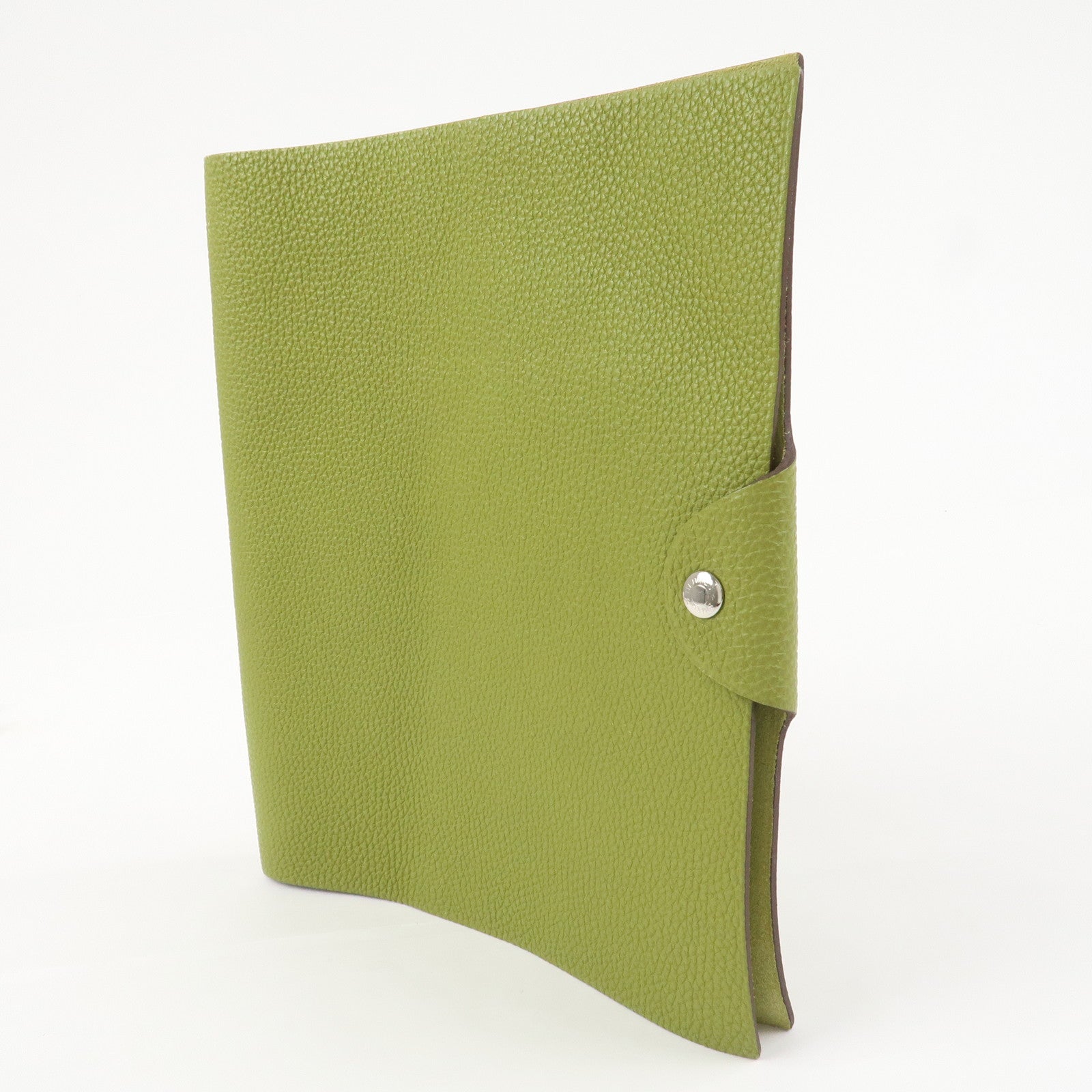 HERMES Ulysse MM Leather Notebook Cover Agenda L Stamped Green