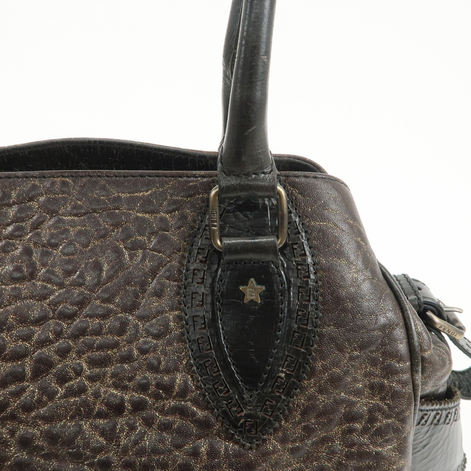 FENDI Ethnico Leather Tote Bag Shoulder Bag Hand Bag Brown 8BN162