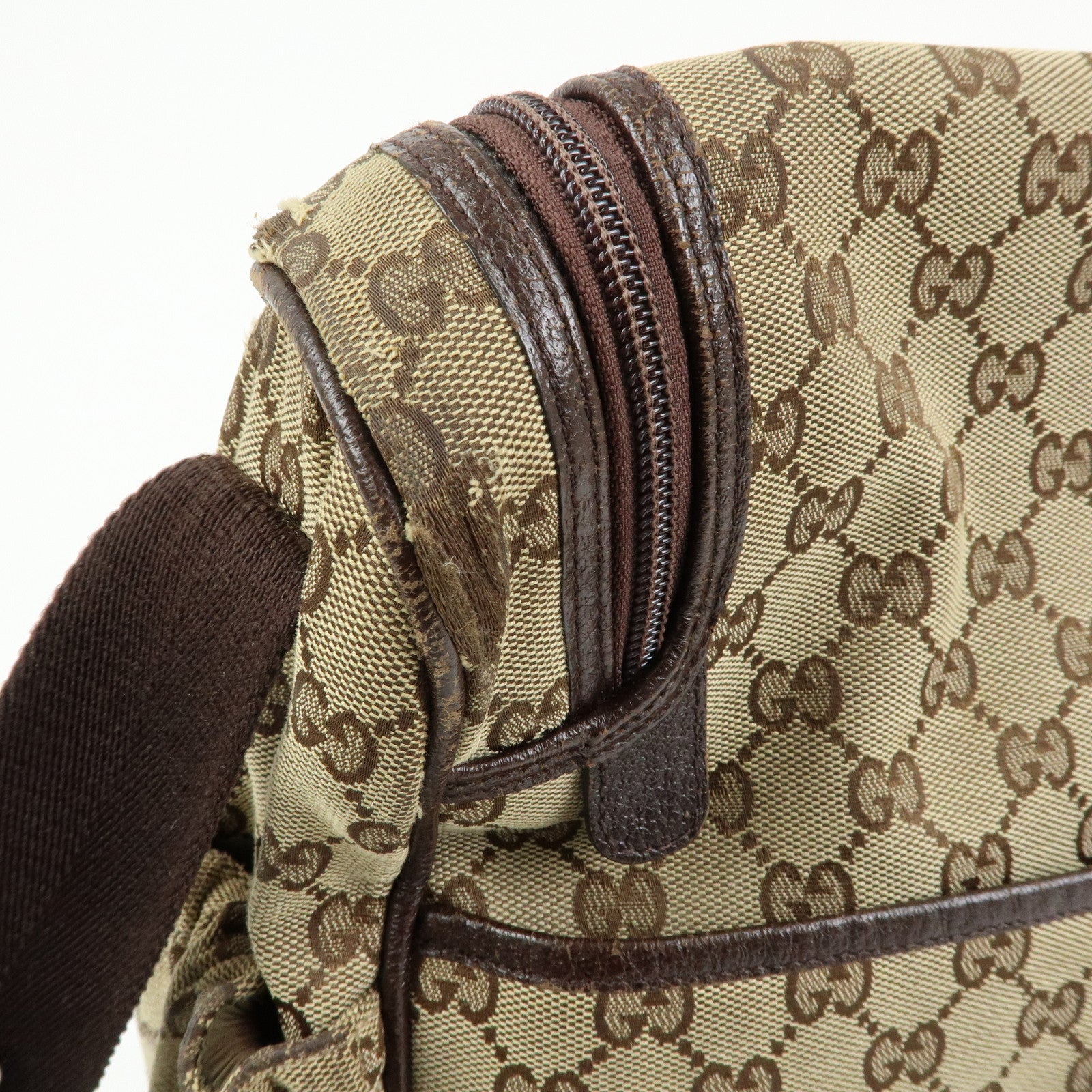 GUCCI GG Canvas Leather Shoulder Crossbody Bag Beige Brown 123326