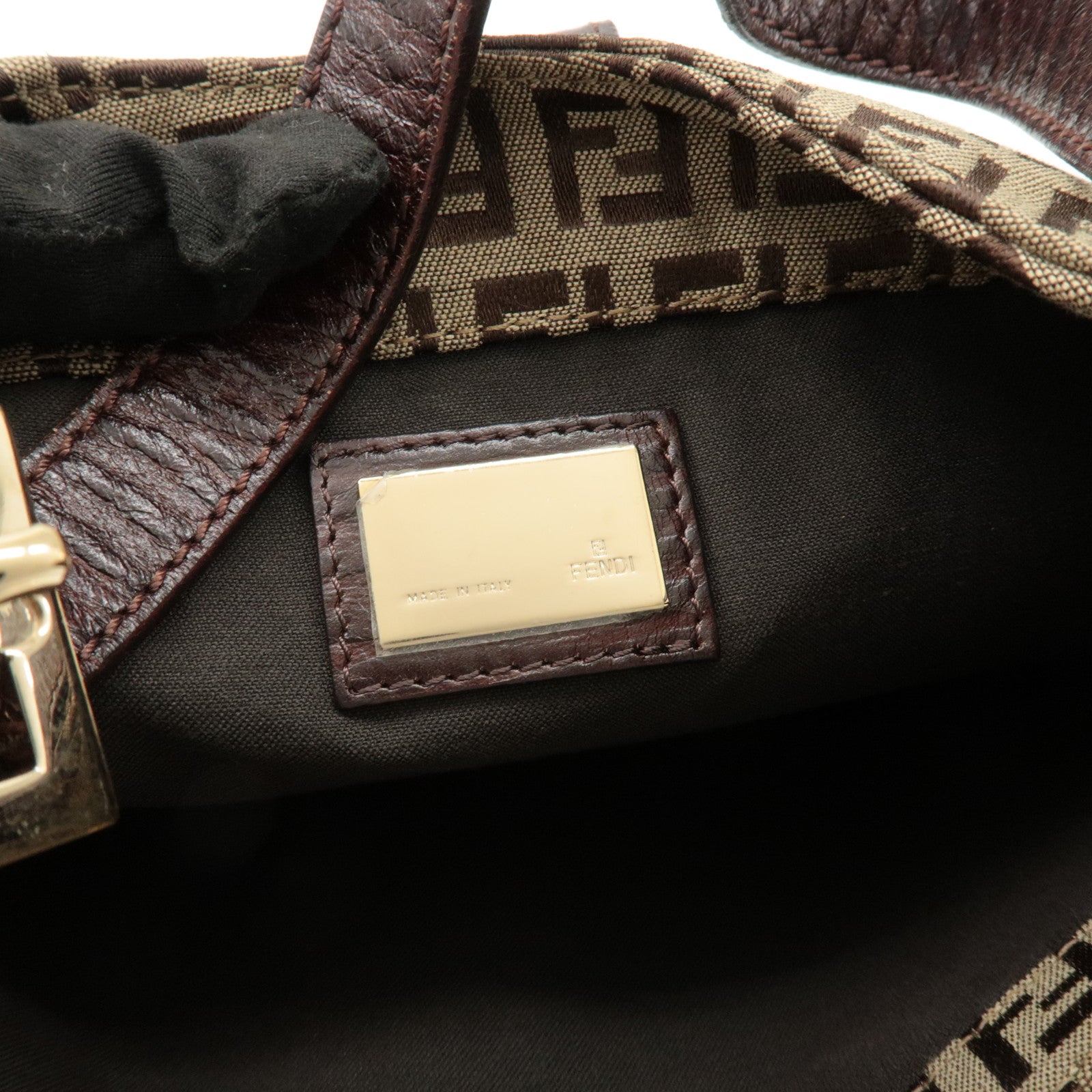 FENDI Zucchino Canvas Leather Shoulder Bag Beige Brown 8BR036 Used