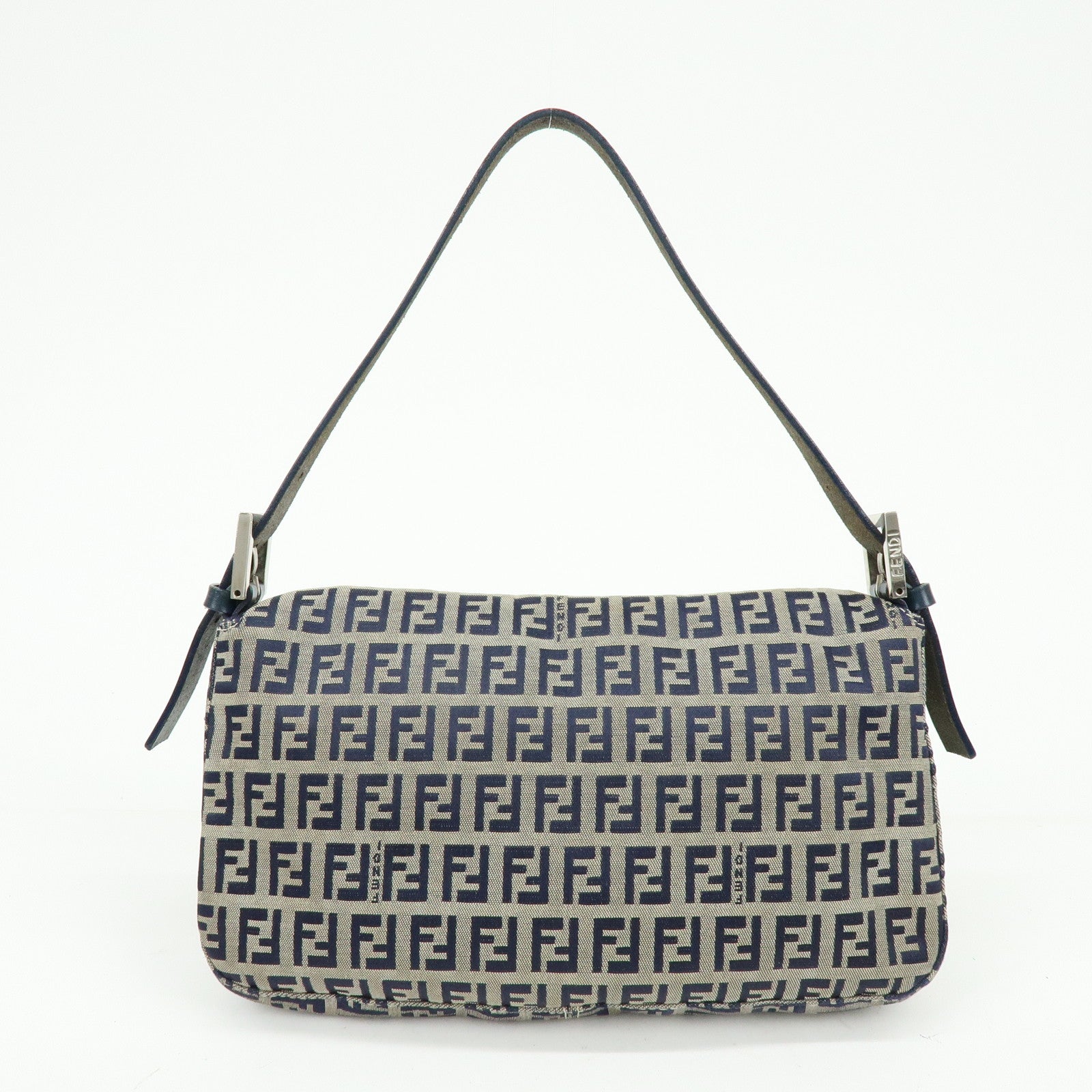 FENDI Mamma Baguette Zucchino Canvas Leather Shoulder Bag 26424