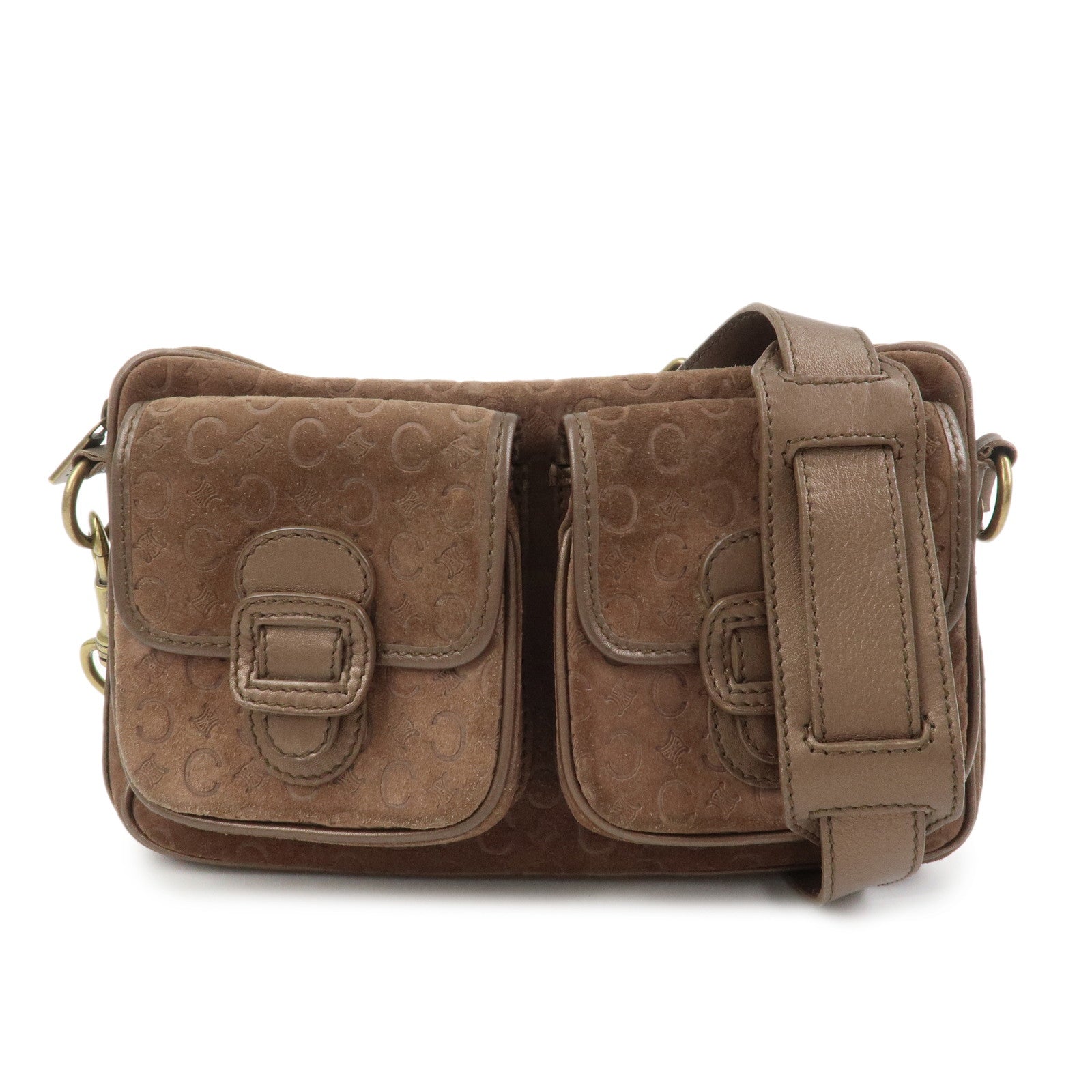 CELINE C Macadam Suede Leather Shoulder Bag Crossbody Bag Brown