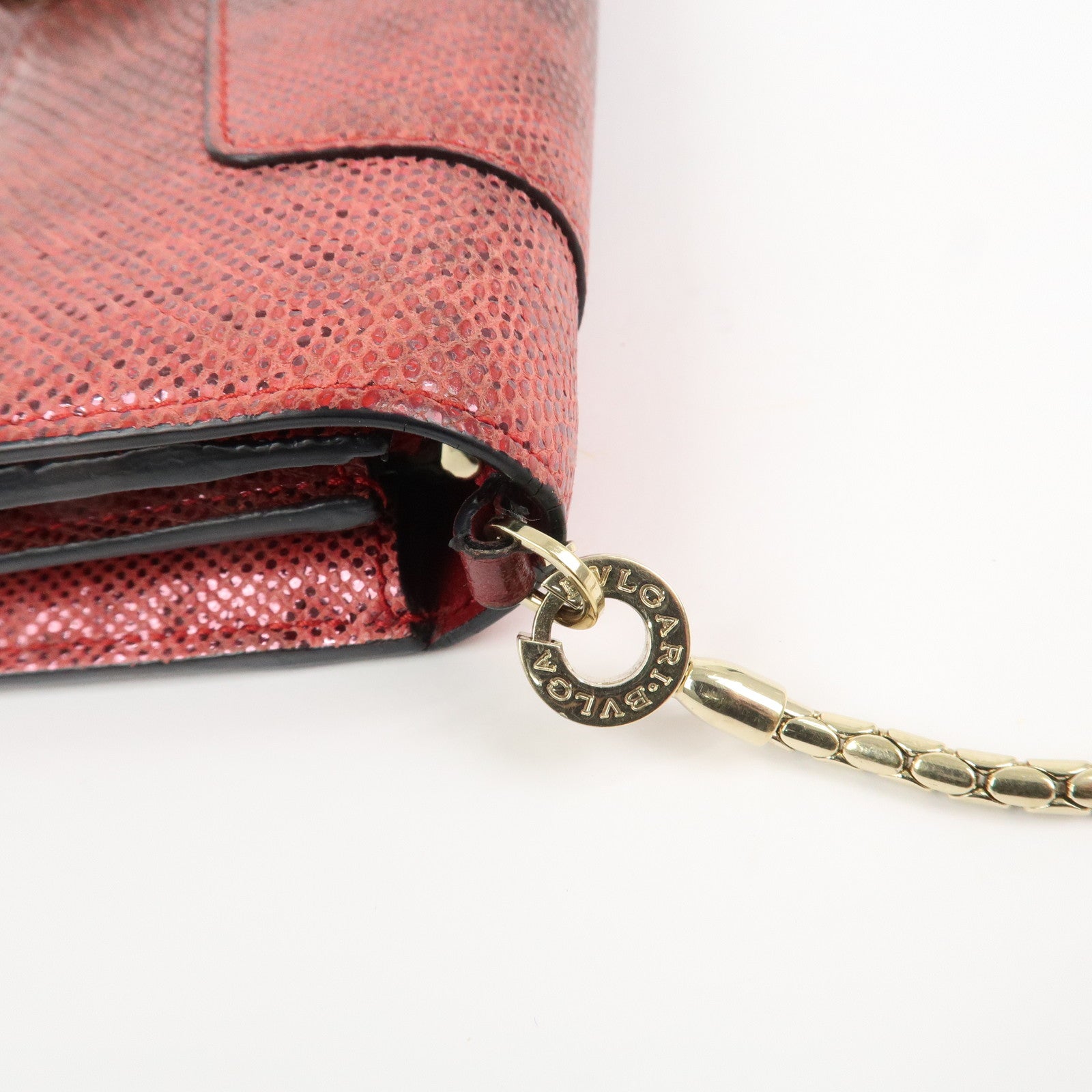 BVLGARI Serpenti Chain Strap Long Wallet Python Embossed Pink