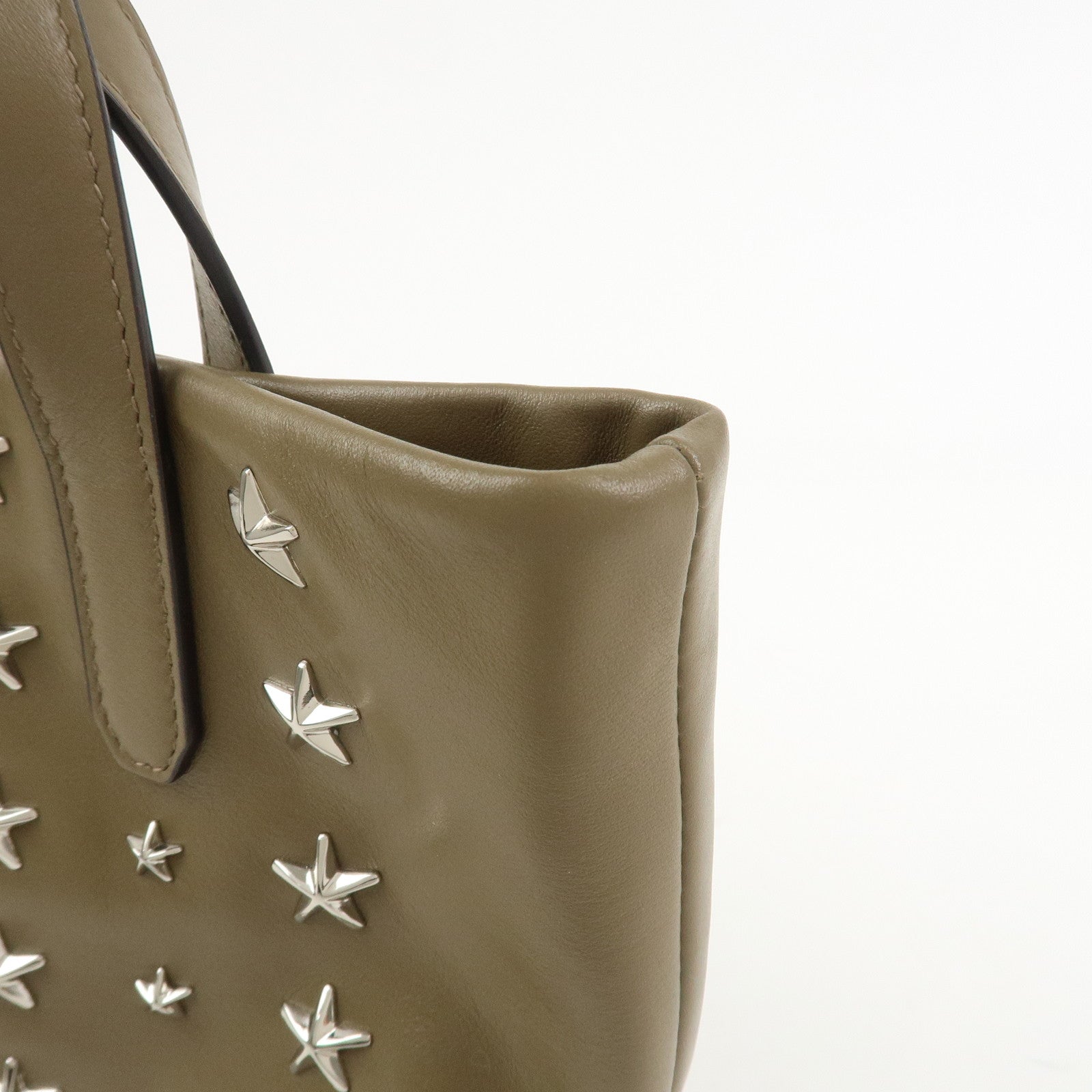 JIMMY CHOO Leather 2Way Bag Hand Bag Shoulder Bag Star Studs Brown