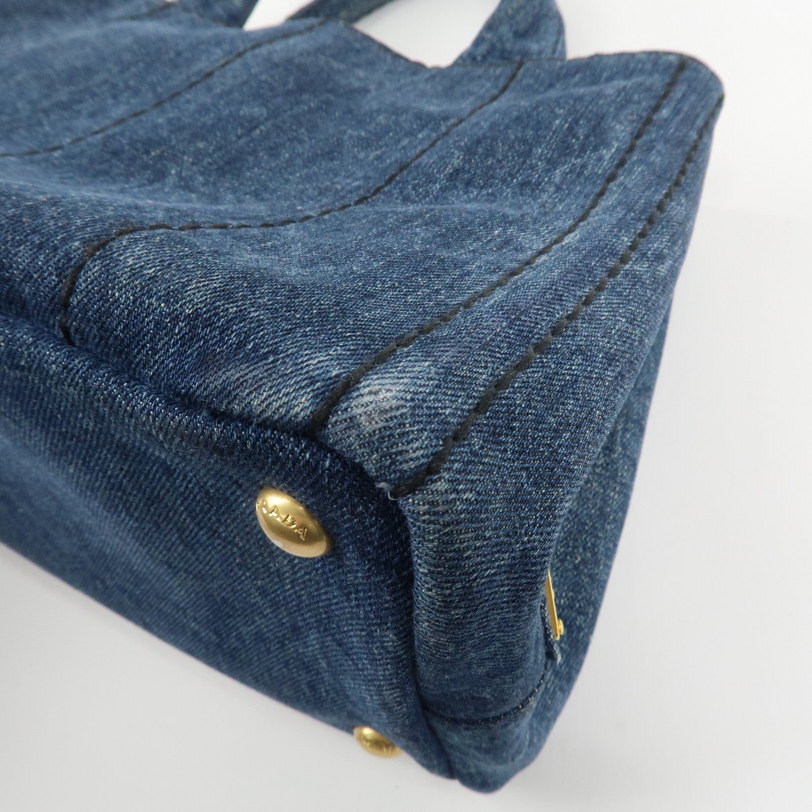 PRADA Denim Canapa Mini 2Way Tote Bag Shoulder Bag Blue 1BG439 Used