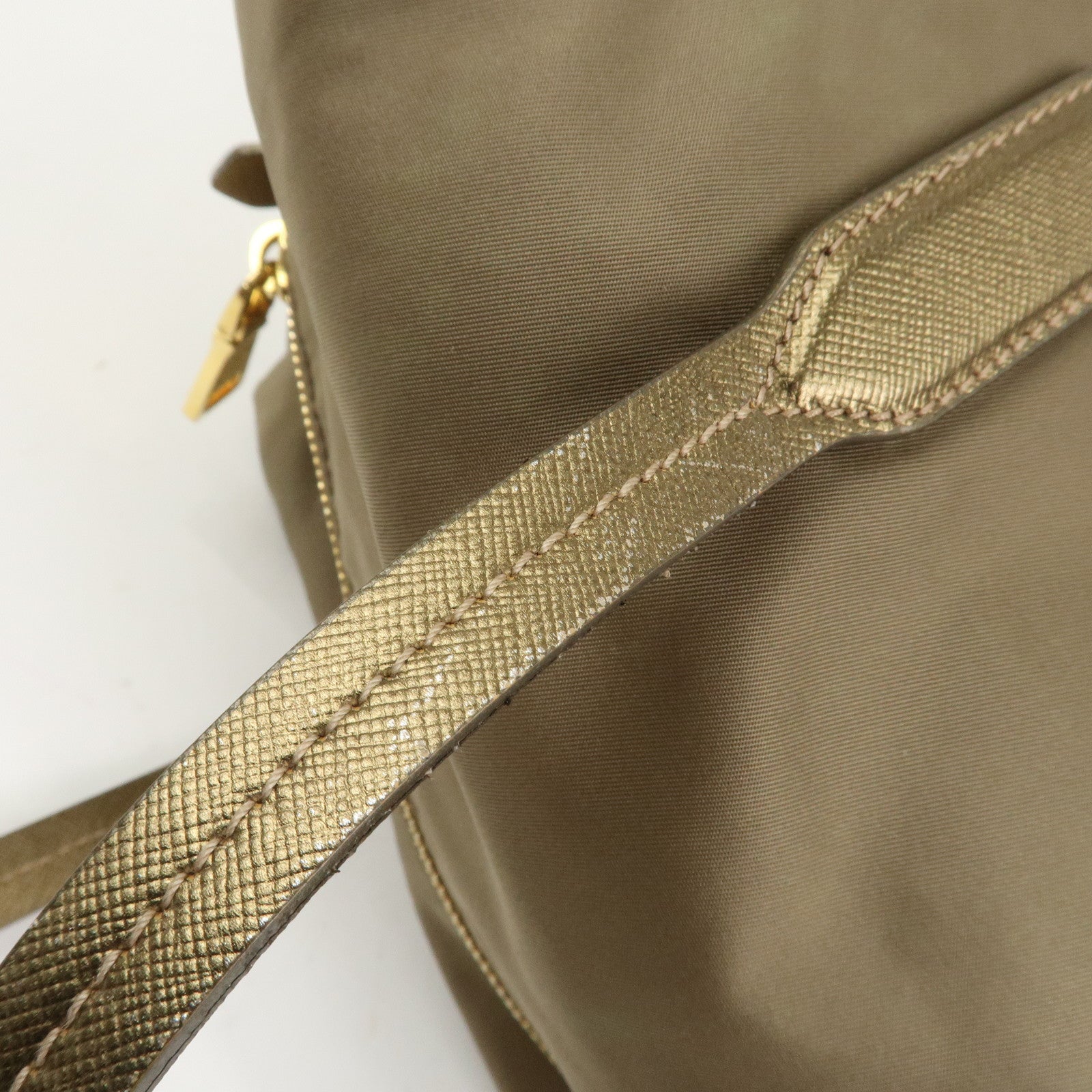 PRADA Logo Nylon Saffiano Leather Shoulder Bag Hand Bag Khaki
