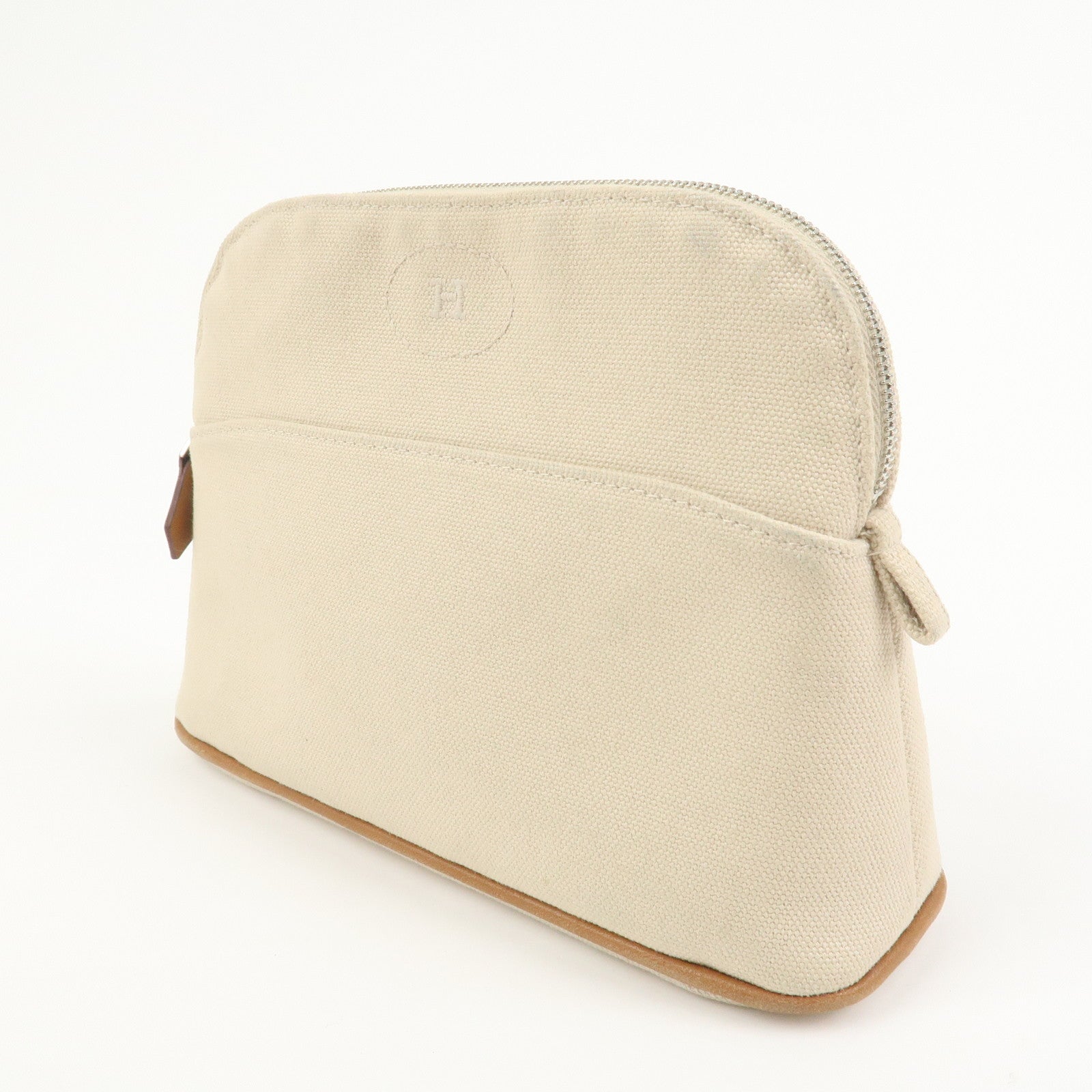 HERMES Bolide Mini Cotton Leather Pouch Natural