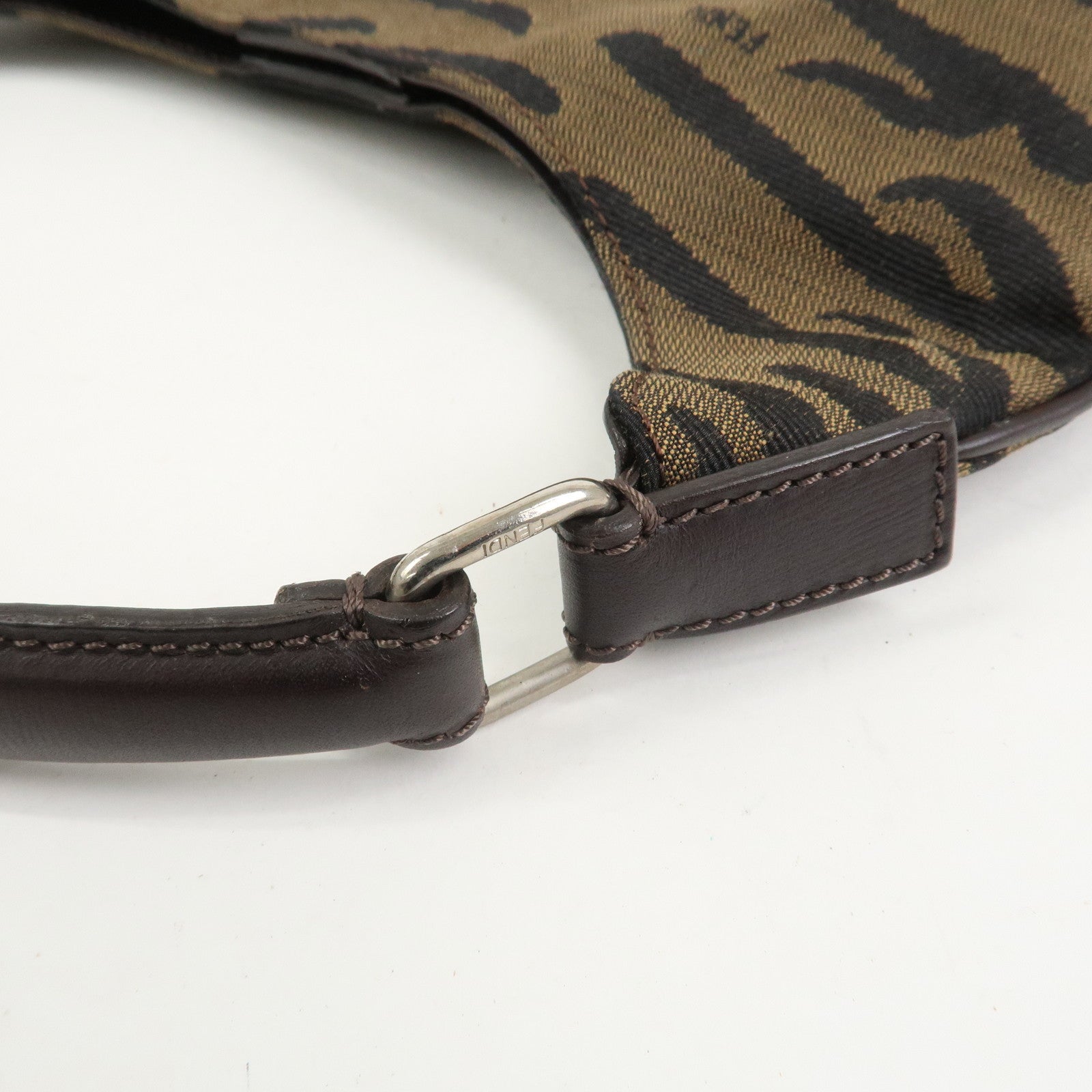 FENDI Canvas Leather Shoulder Bag Hand Bag Zebra Motif 8BR279