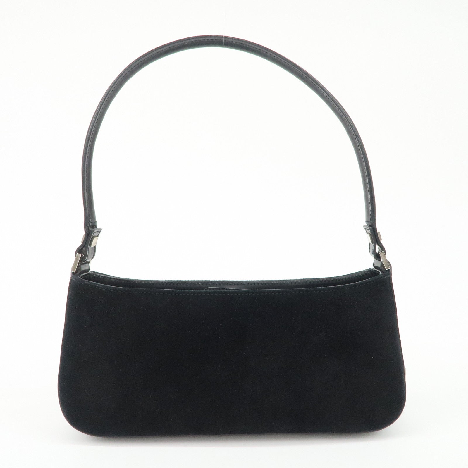 Ferragamo Logo Leather Suede Shoulder Bag Hand Bag Black