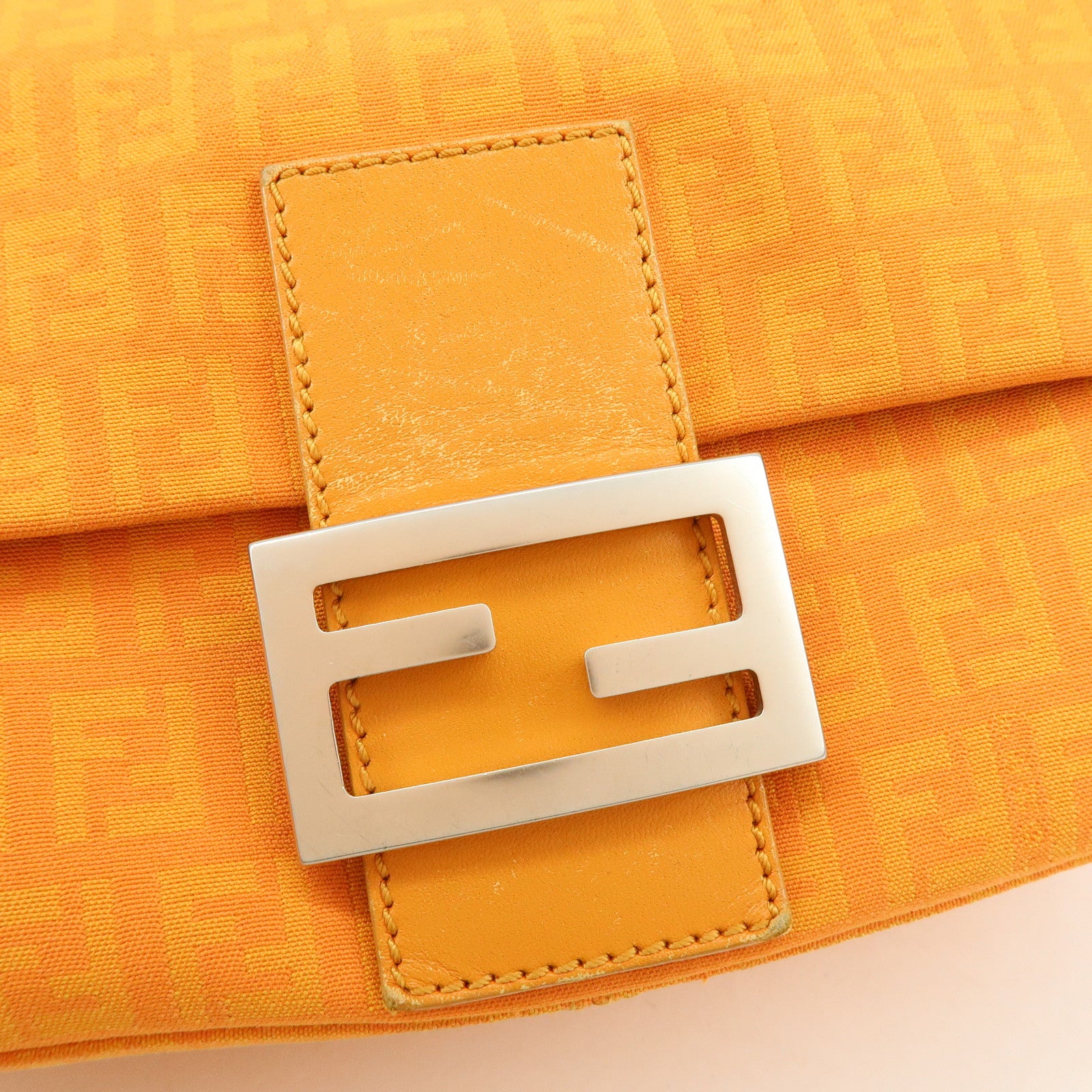 FENDI Mamma Baguette Zucchino Canvas Leather Shoulder Bag 8BR001