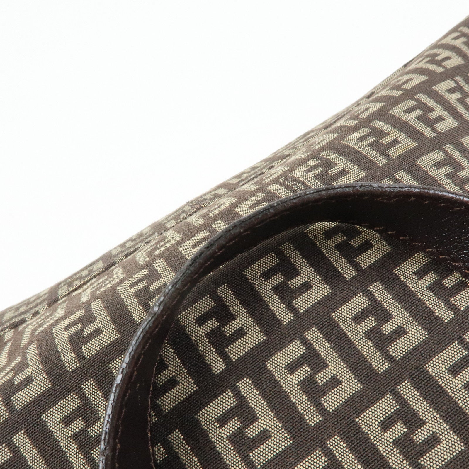 FENDI Zucchino Canvas Leather Tote Bag Hand Bag Brown 8BH138