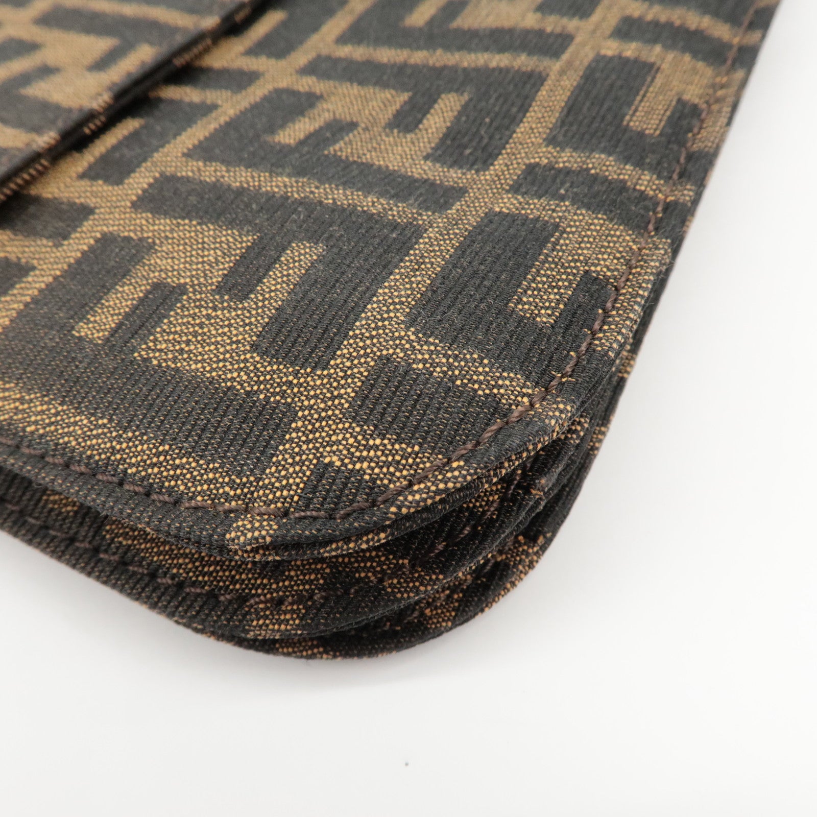 FENDI Zucca Canvas Leather Shoulder Bag Brown Black 0916322 Used