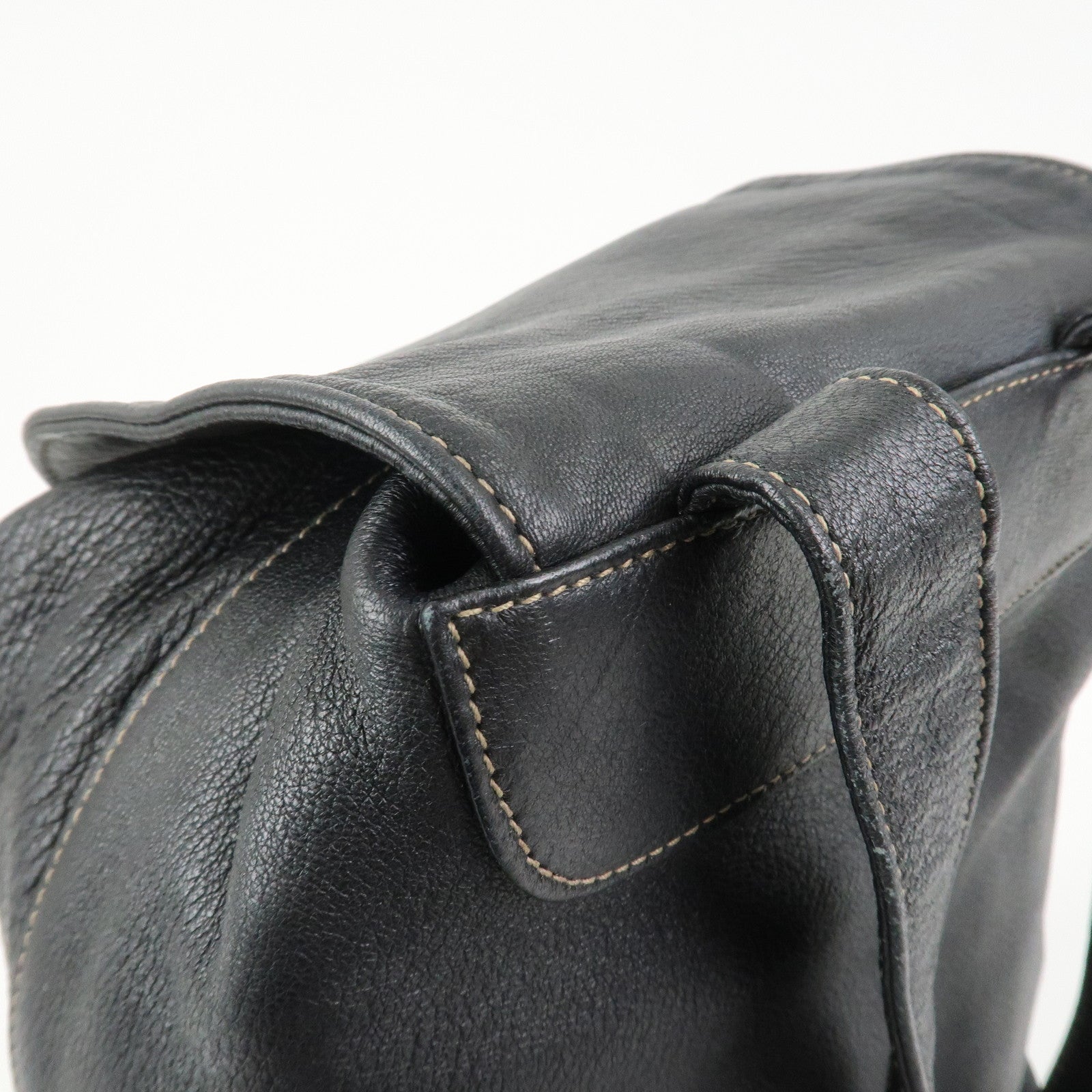 FENDI Logo Leather Backpack Rucksack Black 26063