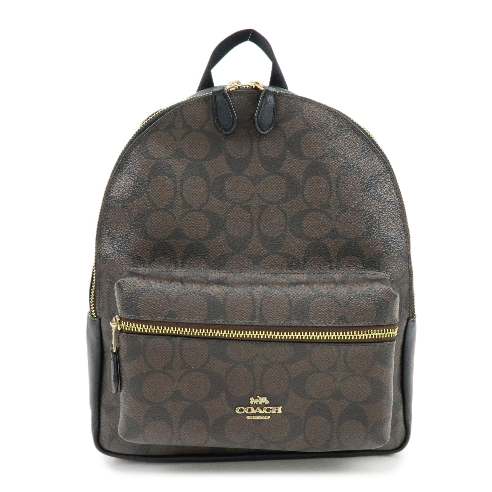 COACH Charlie PVC Canvas Leather Backpack Rucksack Dark Brown