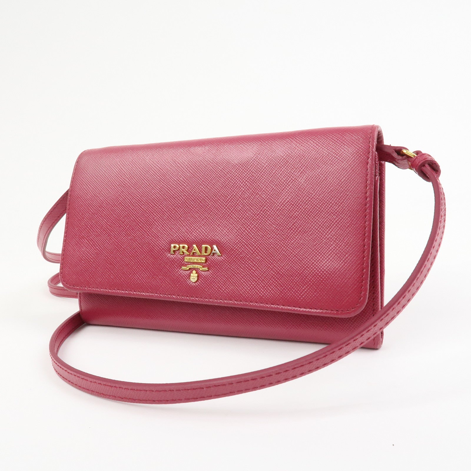 PRADA Logo Saffiano Leather Shoulder Long Wallet Pink 1M1437