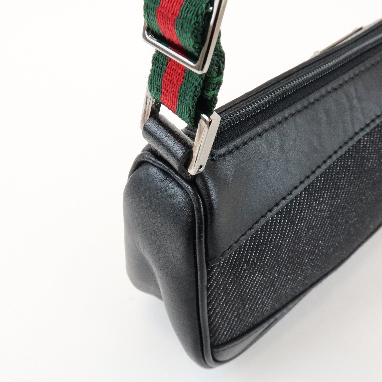 GUCCI Sherry Accessory Pouch Leather Canvas Hand Bag Black 92820