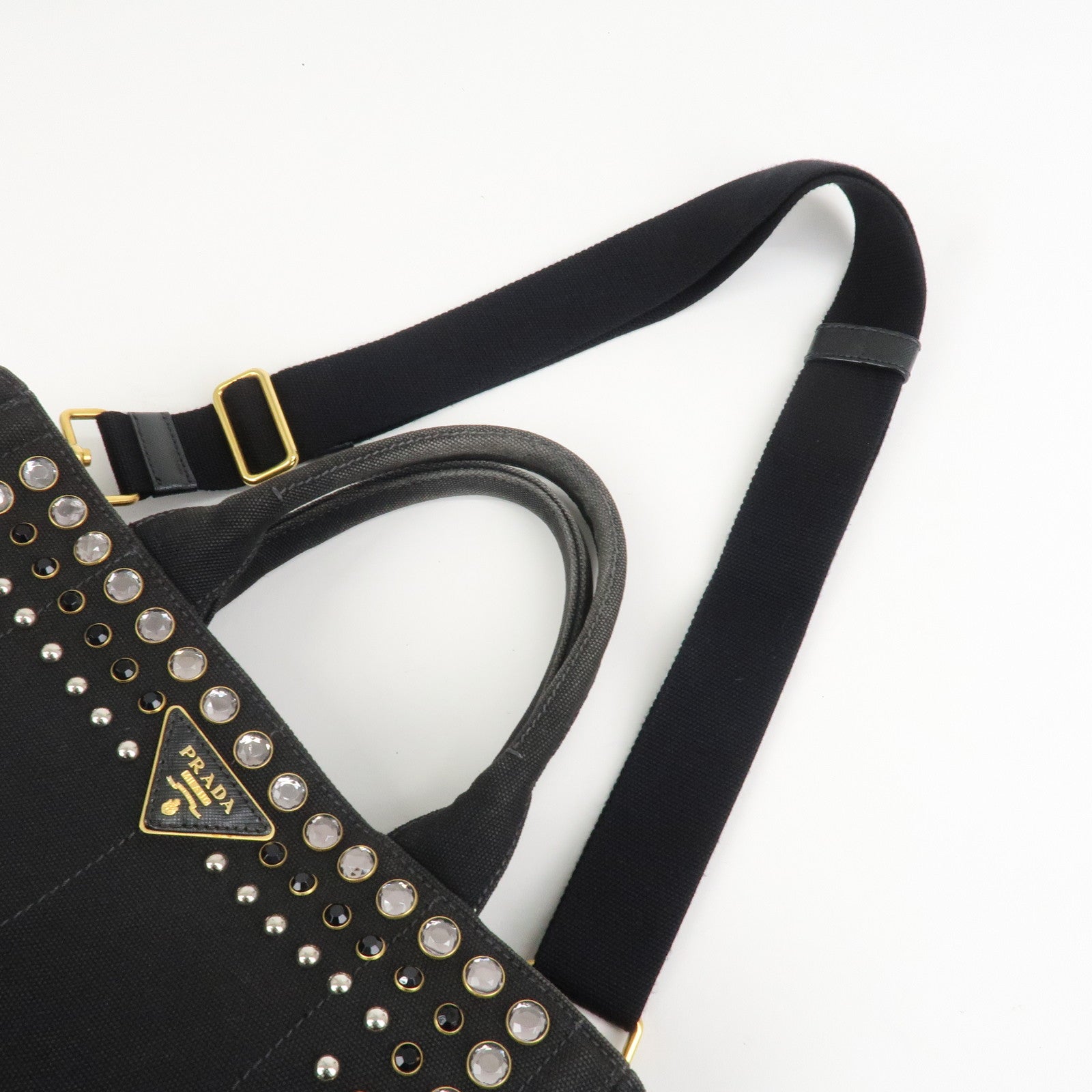 PRADA Triangle Logo Denim Canapa Bijoux 2Way Hand Bag Black B2642B