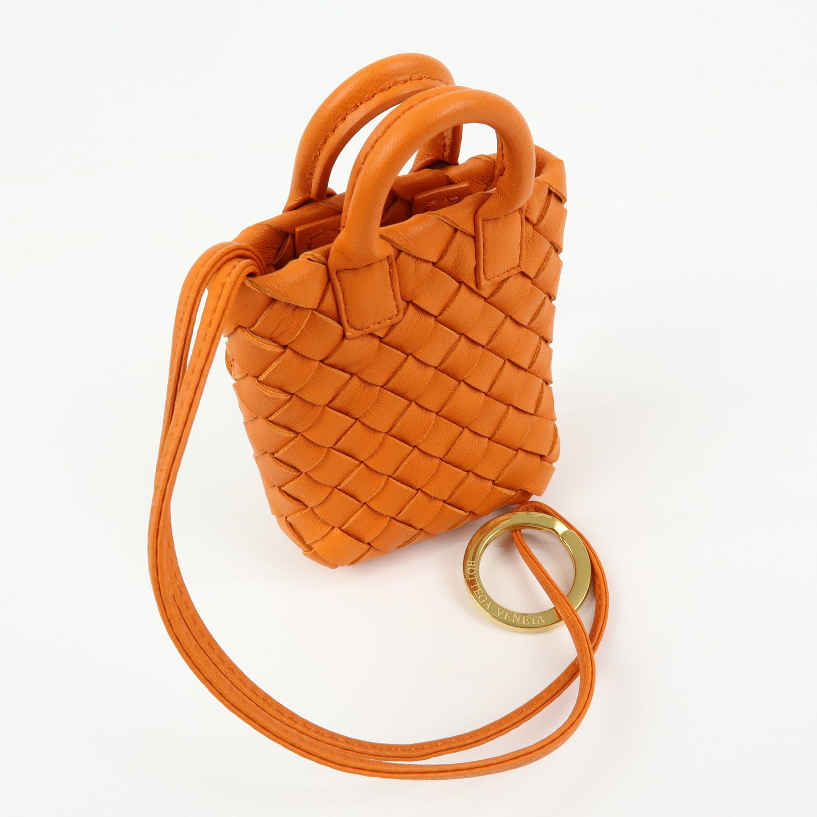 BOTTEGA VENETA Intrecciato Leather Bag Charm Orange 577778