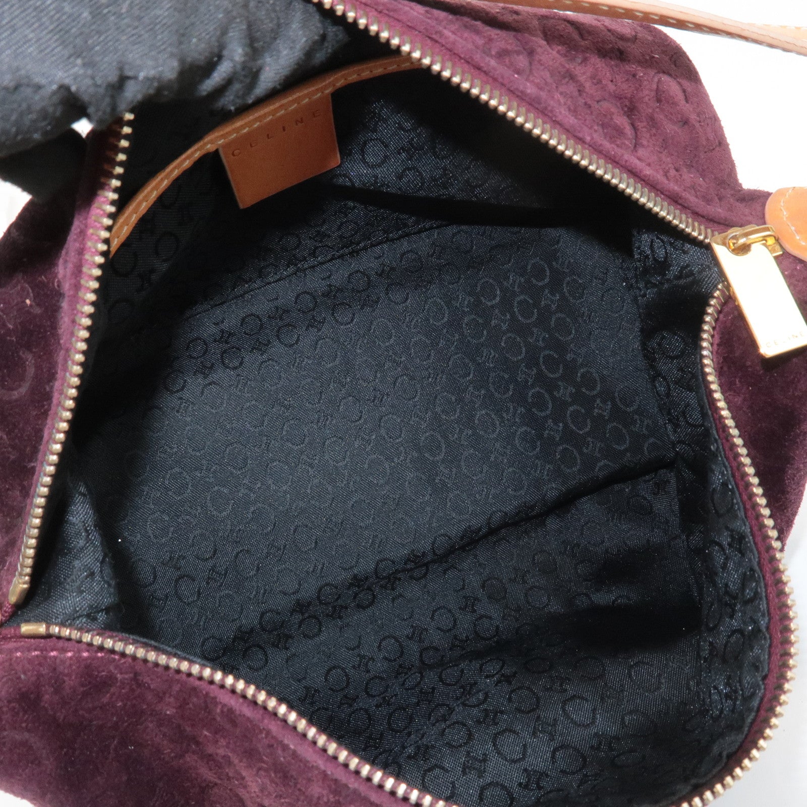 CELINE C Macadam Suede Leather Shoulder Bag Bordeaux Brown
