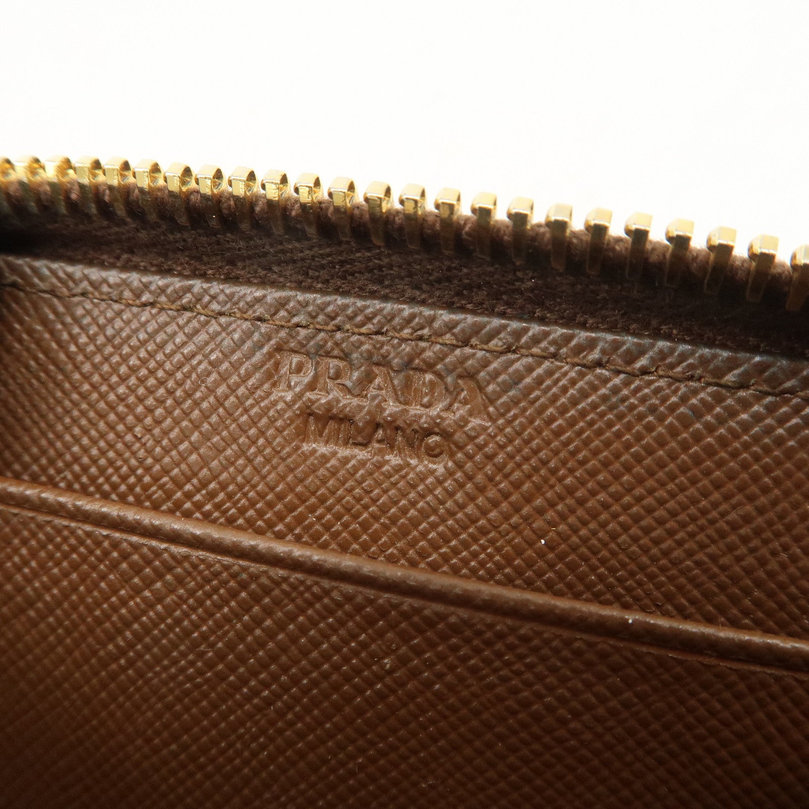 PRADA Triangle Logo Saffiano Leather Coin Case Coin Purse Brown