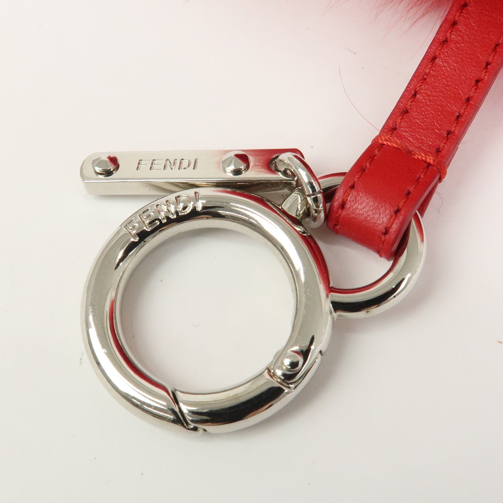 FENDI ABCHARM Inicial A Fur Pom Pom Charm Key Chain Bag Charm Red