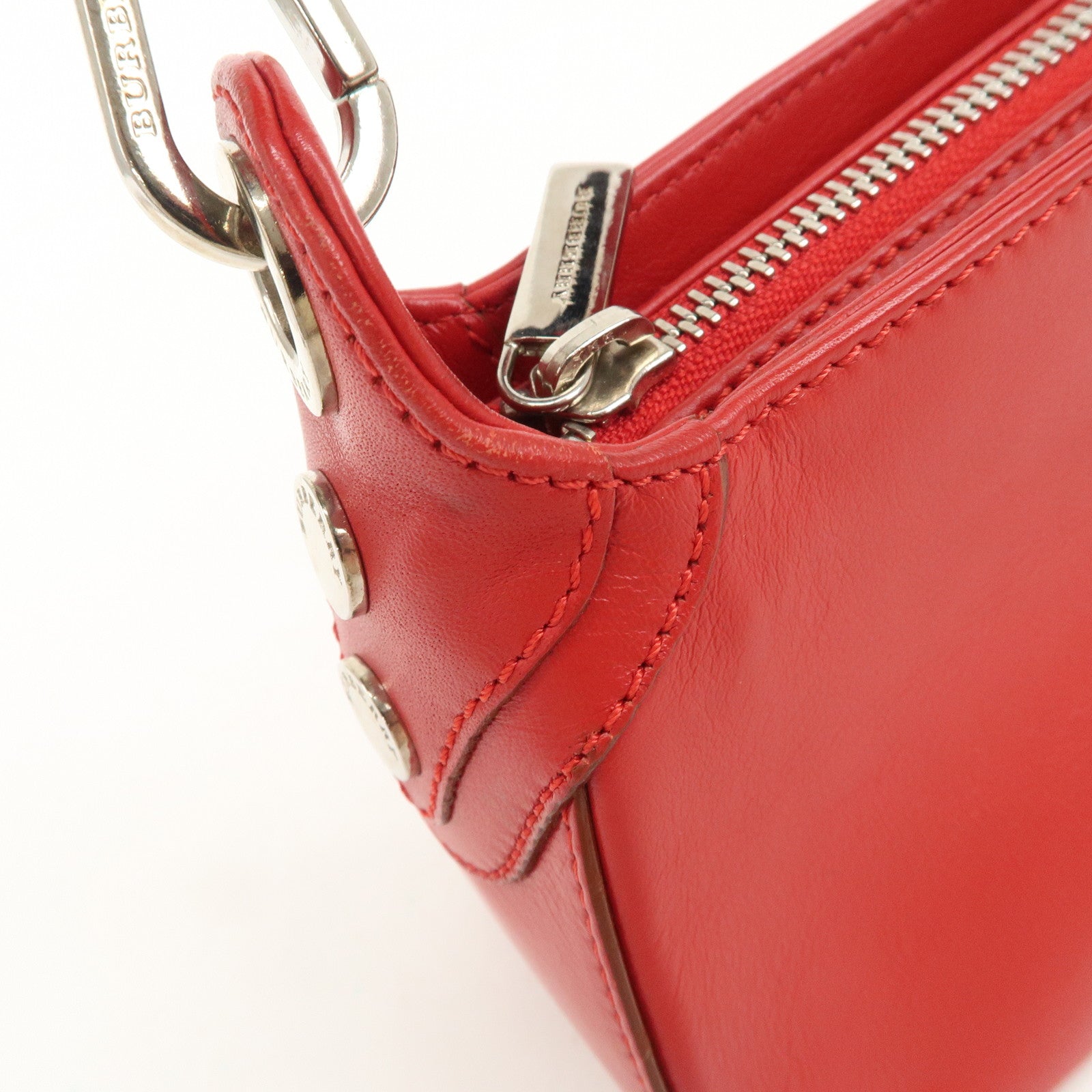 BURBERRY Logo Leather Shoulder Bag Mini Hand Bag Red Used