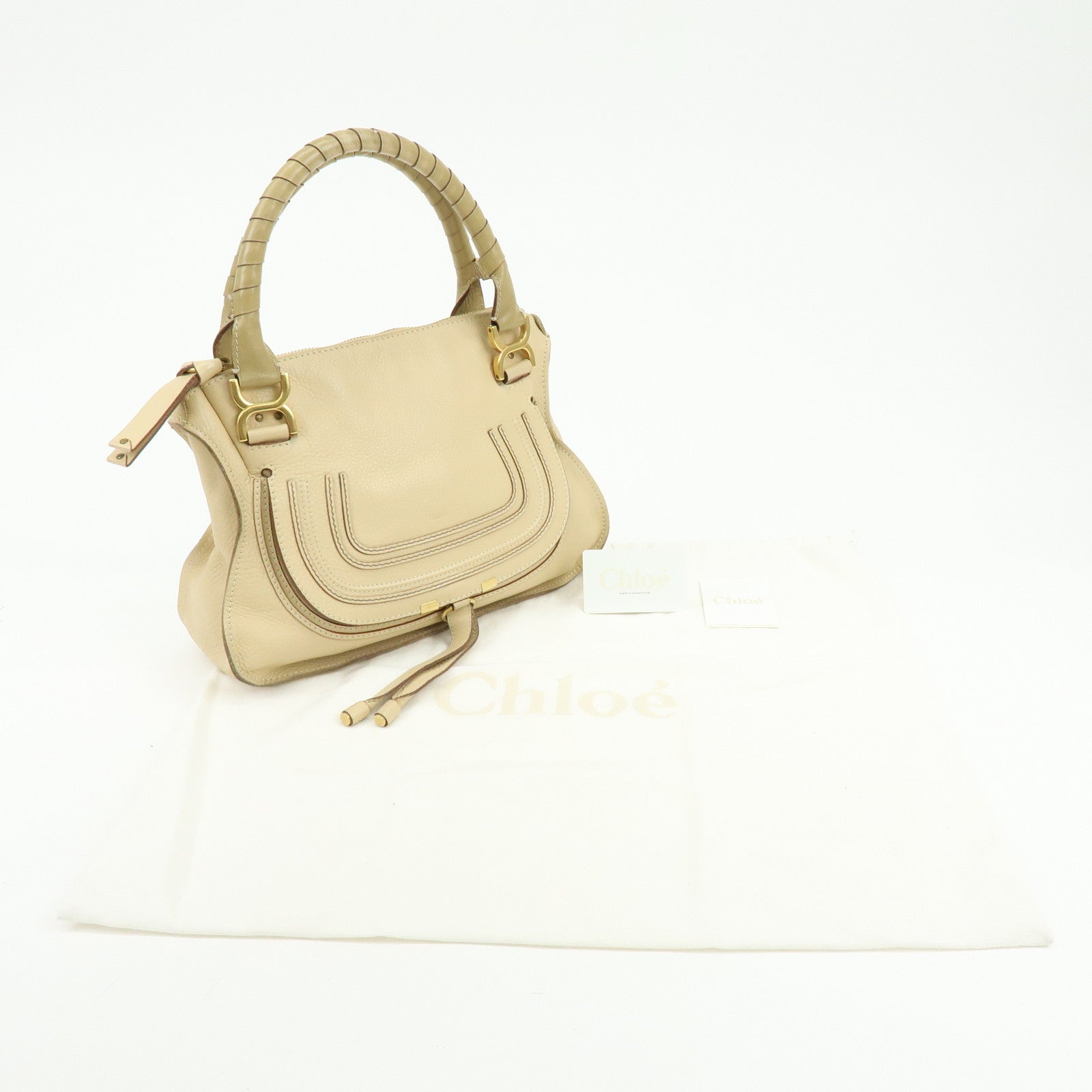 Chloe Mercy Leather Shoulder Bag Hand Bag Beige