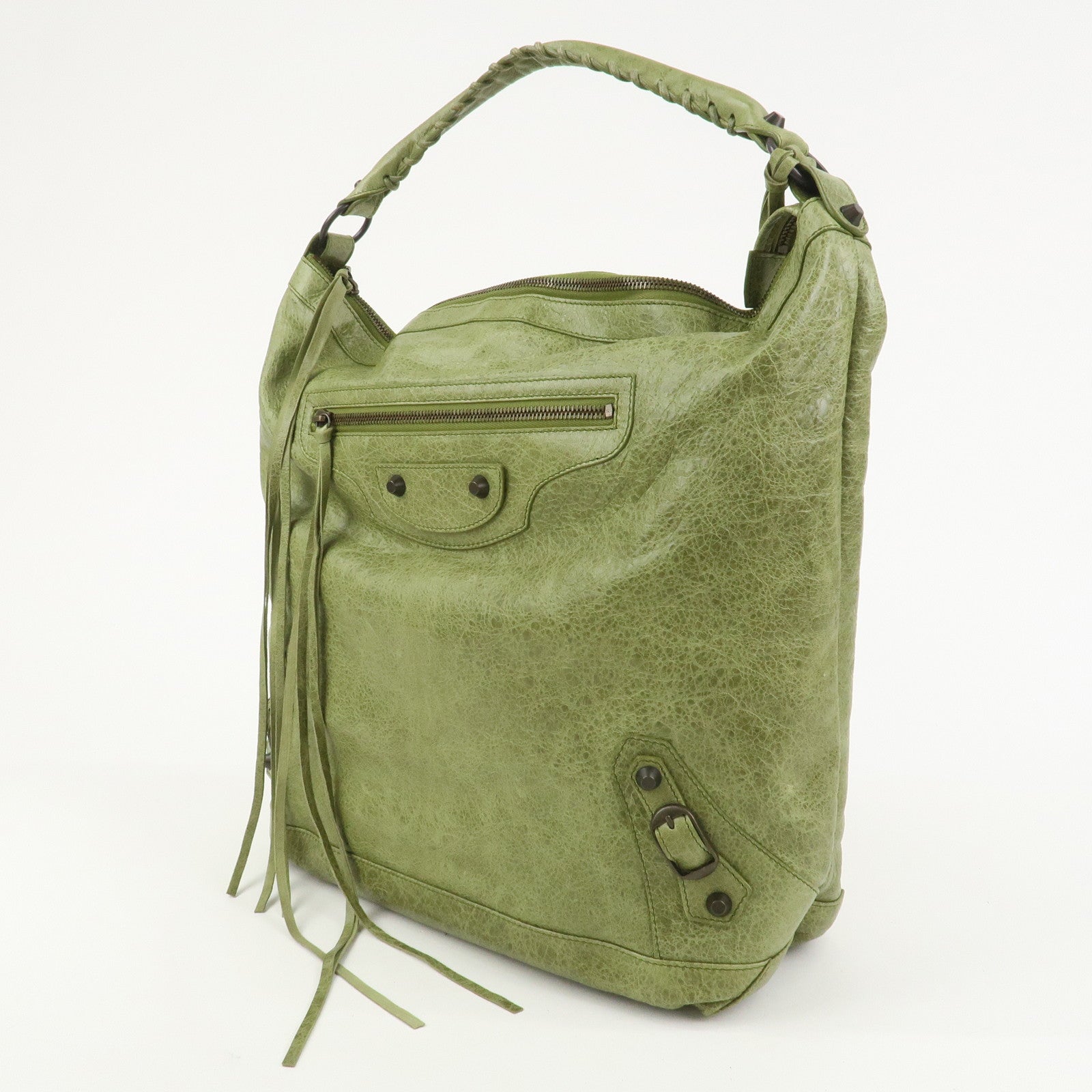 BALENCIAGA Leather The Day Shoulder Bag Green 140442
