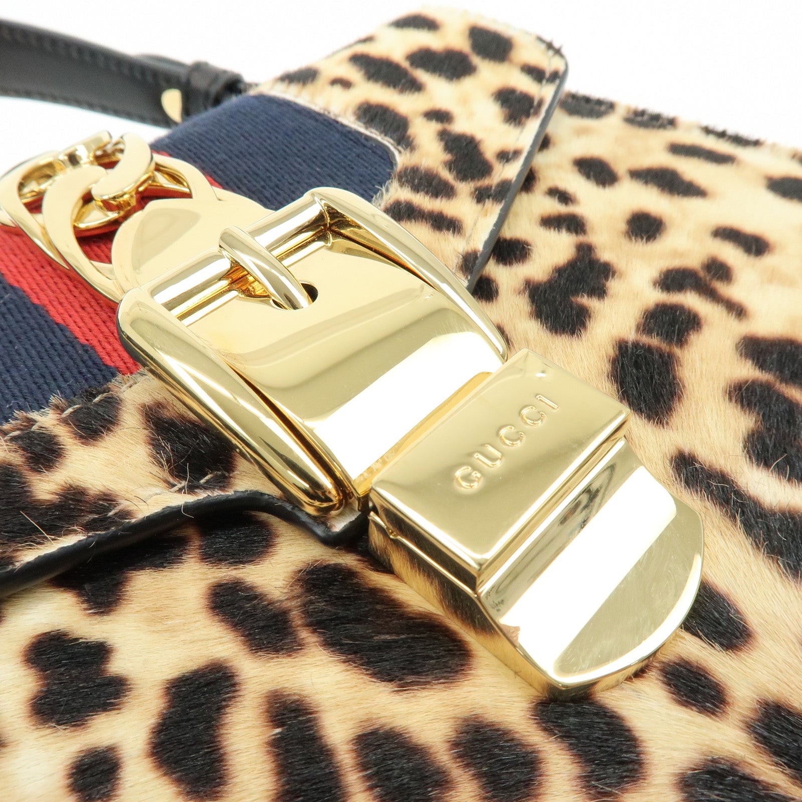 GUCCI Sherry Sylvie Pony Hair Leather 2Way Hand Bag Leopard 470270